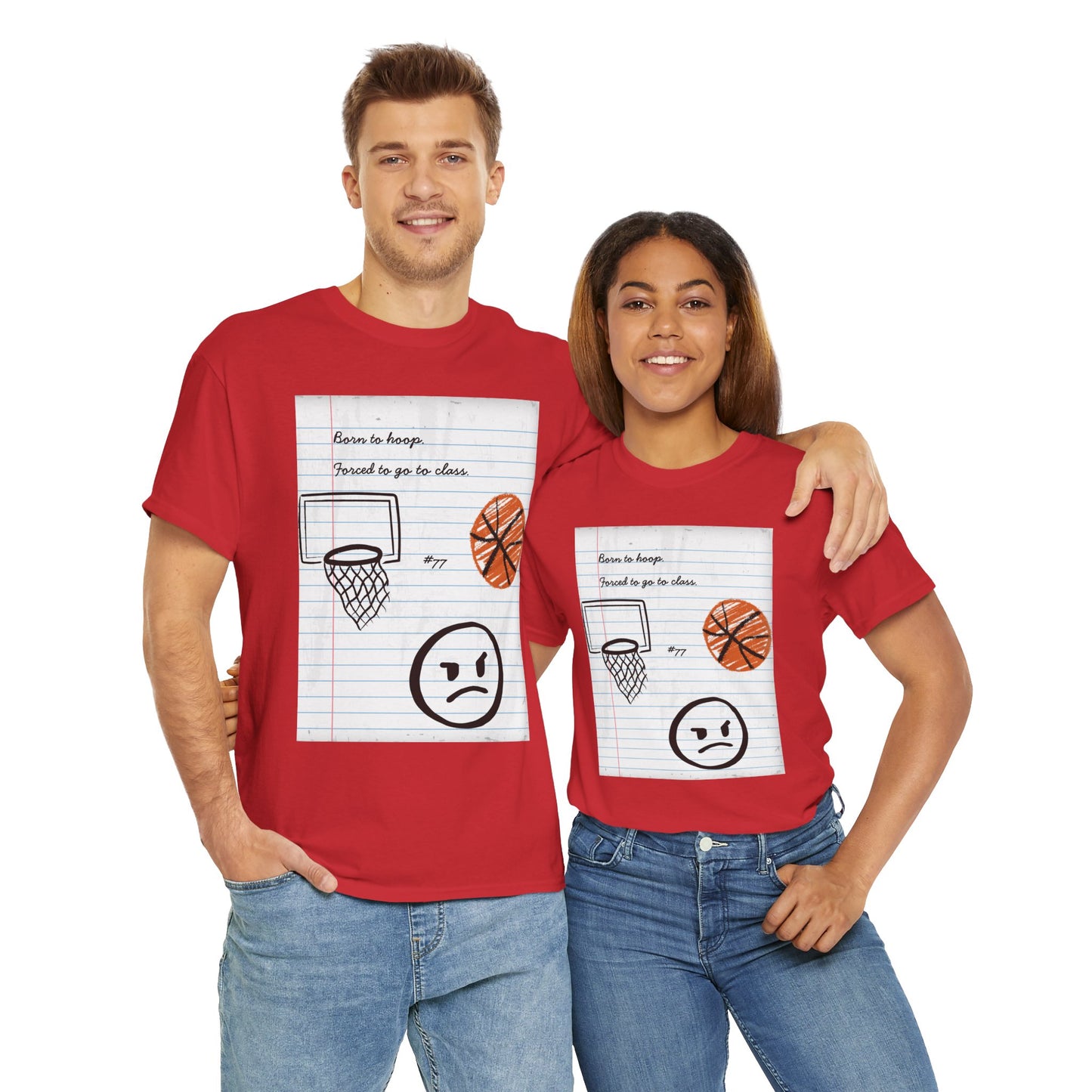 'Born To Hoop. Forced To Go To Class' Basketball-Inspired Unisex Heavy Cotton Tee, Streetwear, Gift for Athletes, Sports Fan Shirt, Casual Wear, Everyday Style