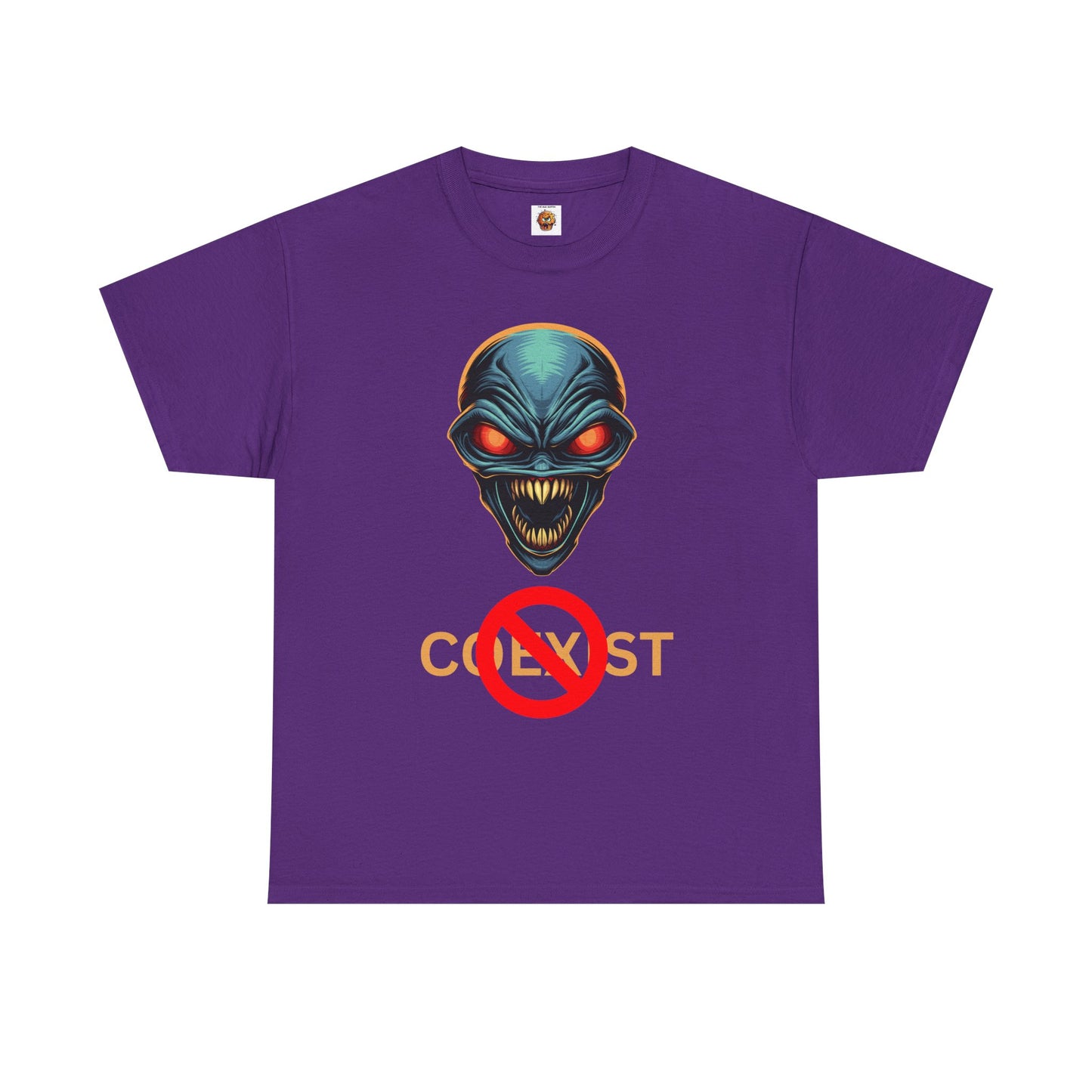 Sci-Fi Coexist No Unisex Heavy Cotton Tee - Cool Alien Head Graphic T-Shirt, Invader, Geek, Nerd