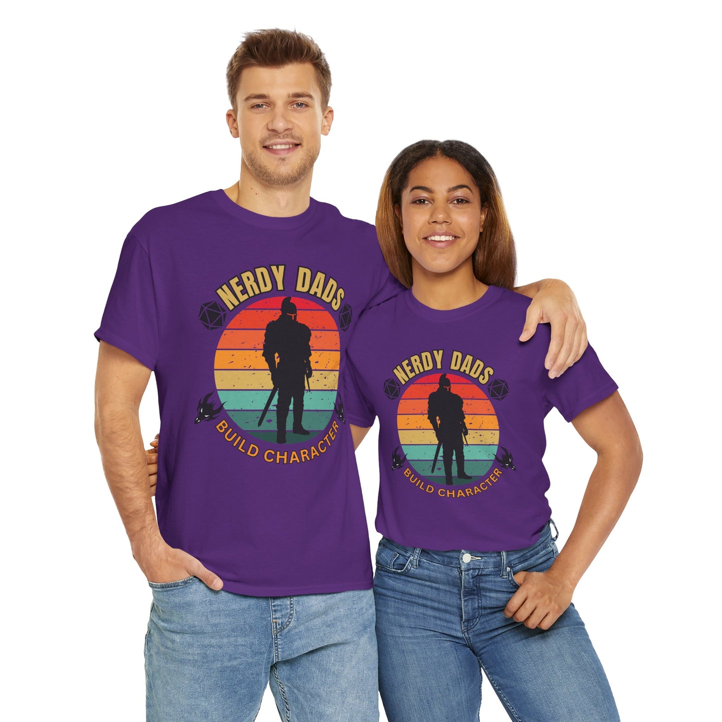 Nerdy Dads Build Character Building Unisex Heavy Cotton Tee Shirt - D20, D&D, DND, RPG, TTRPG, Roleplaying, Geek, Nerd