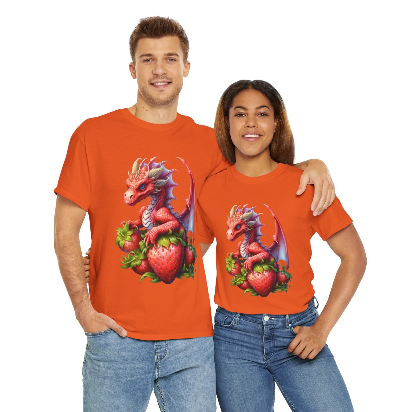 Vintage Strawberry Dragon Unisex Heavy Cotton Tee T-Shirt, Gift for Women, Birthday Shirt, Fantasy Apparel, Fruit Of The Spirit, RPG, Geek, Nerd