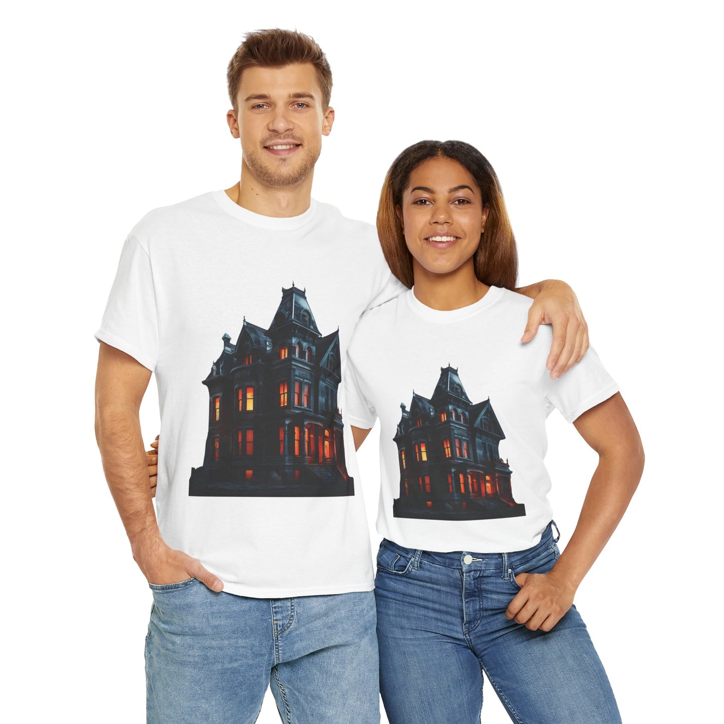 Haunted Victorian House And Loving It Graphic Tee Shirt T-Shirt - Unisex Heavy Cotton, Horror, Scary, Halloween, Gothic, Geek, Nerd