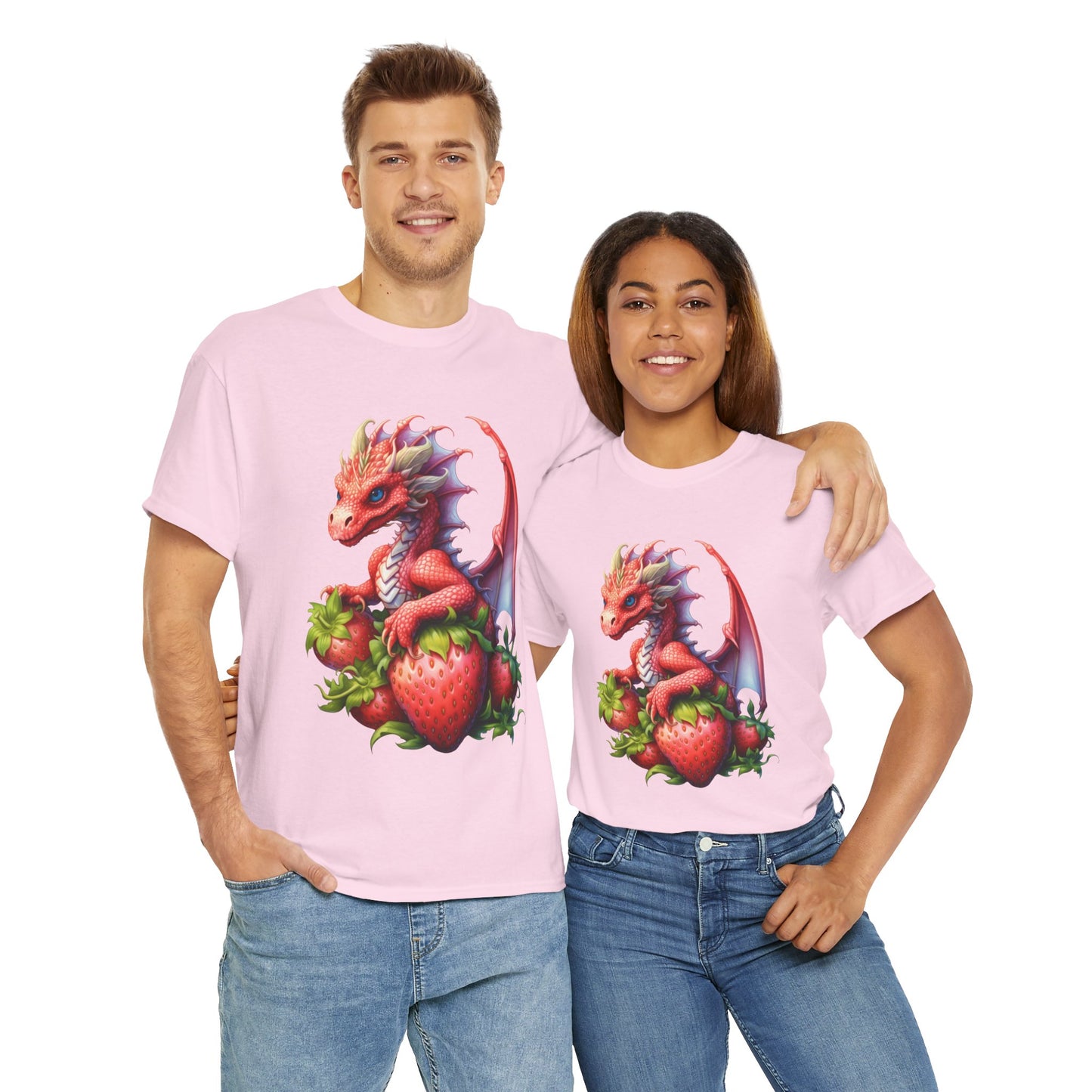 Vintage Strawberry Dragon Unisex Heavy Cotton Tee T-Shirt, Gift for Women, Birthday Shirt, Fantasy Apparel, Fruit Of The Spirit, RPG, Geek, Nerd