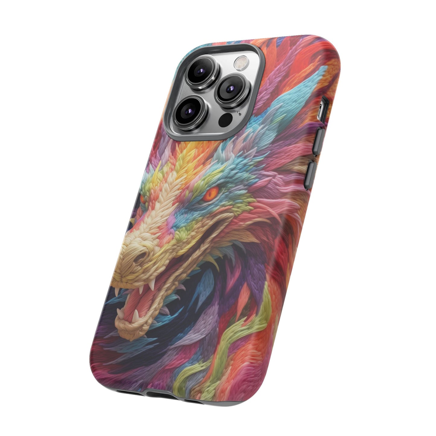 Vibrant 3D Embroidery Embroidered Rainbow Dragon Phone Case - Tough Protection for Fantasy Lovers, DND, RPG, TTRPG, Geek, Nerd