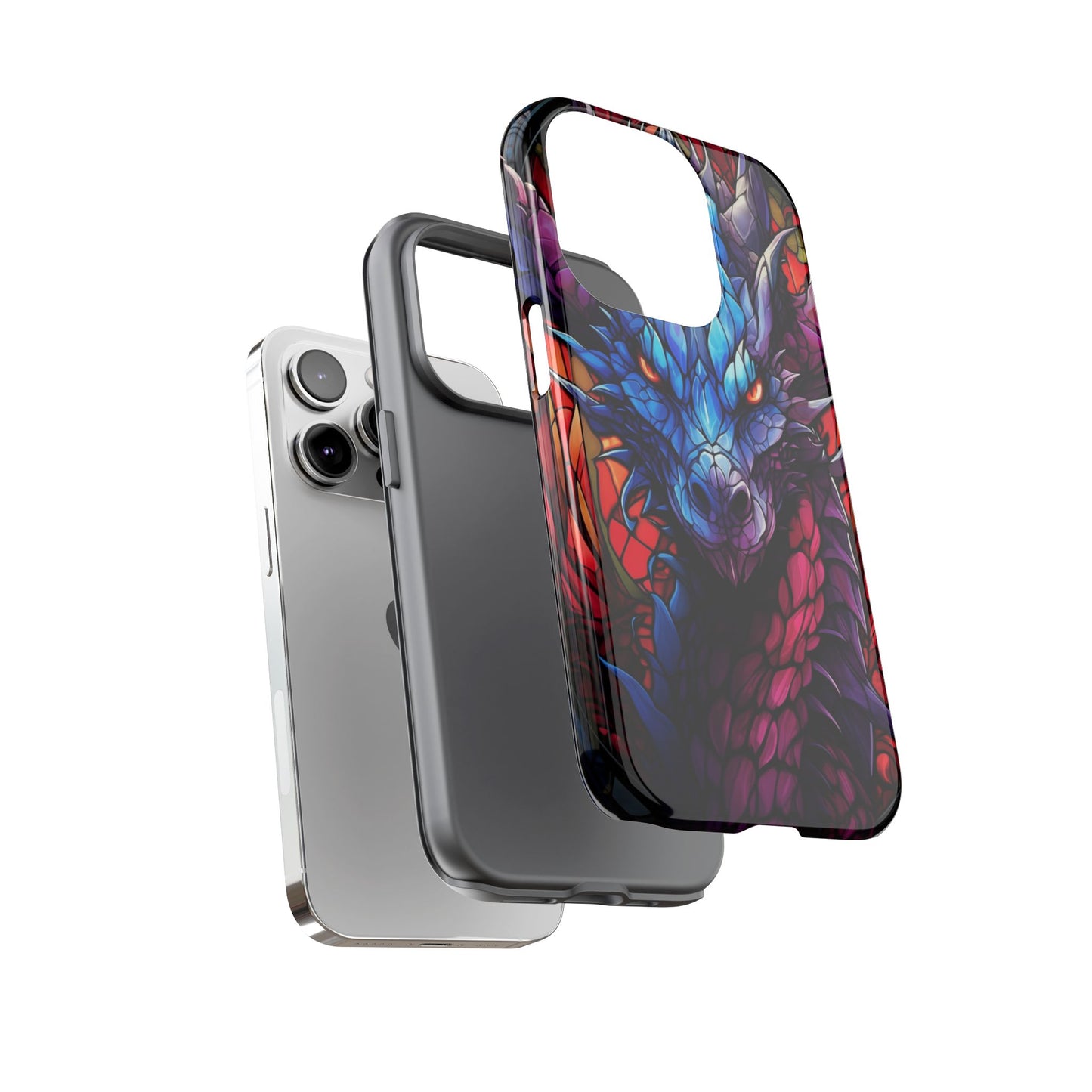Colorful Blue Dragon Stained Glass Design Phone Case - Tough and Stylish Protection for Your Device, iPhone, Samsung, DND, Fantasy