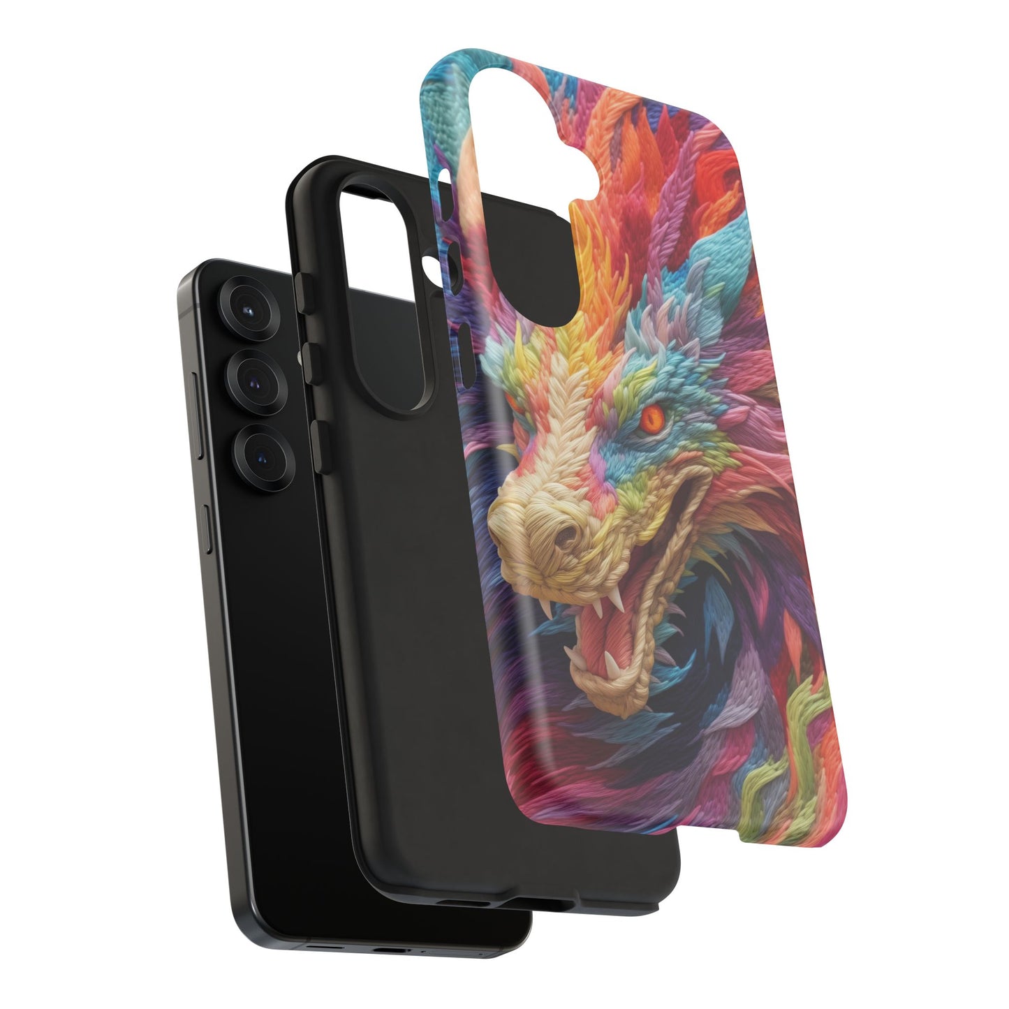 Vibrant 3D Embroidery Embroidered Rainbow Dragon Phone Case - Tough Protection for Fantasy Lovers, DND, RPG, TTRPG, Geek, Nerd