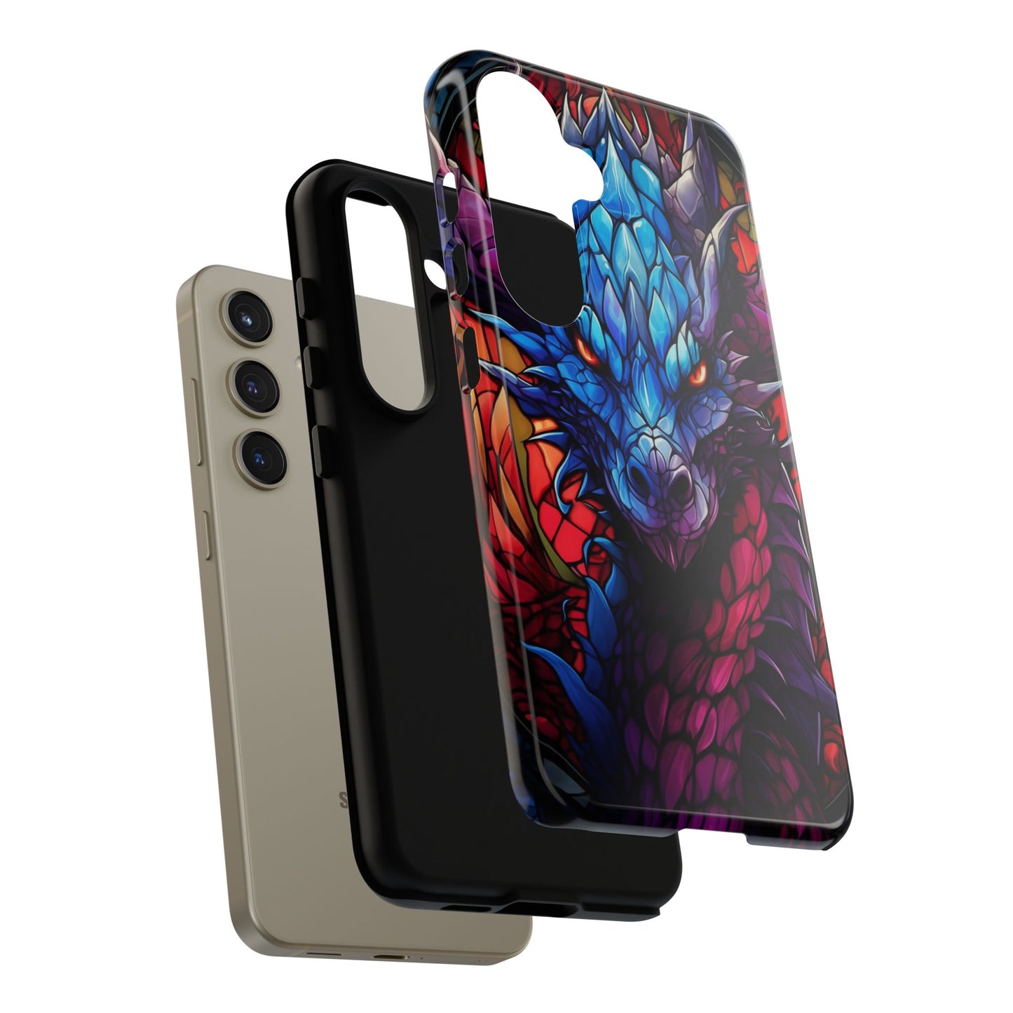 Colorful Blue Dragon Stained Glass Design Phone Case - Tough and Stylish Protection for Your Device, iPhone, Samsung, DND, Fantasy