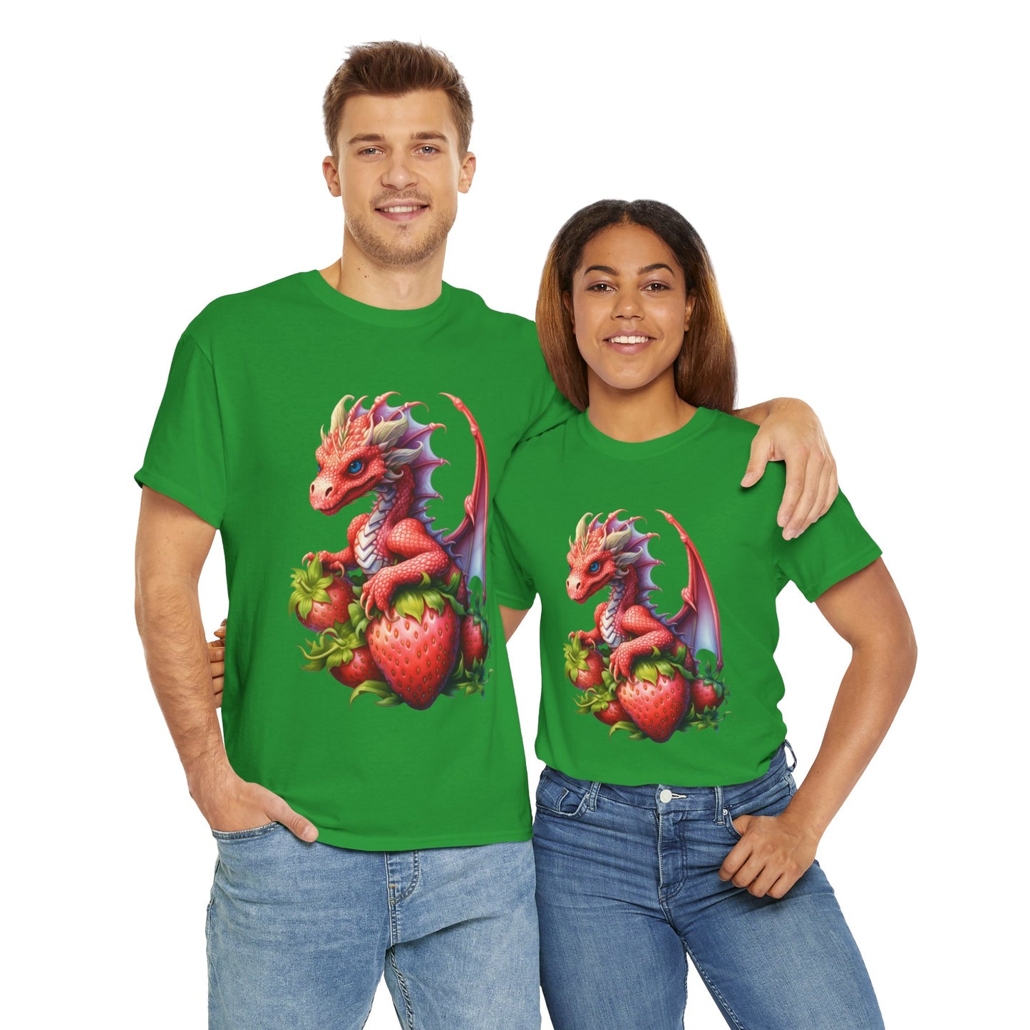 Vintage Strawberry Dragon Unisex Heavy Cotton Tee T-Shirt, Gift for Women, Birthday Shirt, Fantasy Apparel, Fruit Of The Spirit, RPG, Geek, Nerd