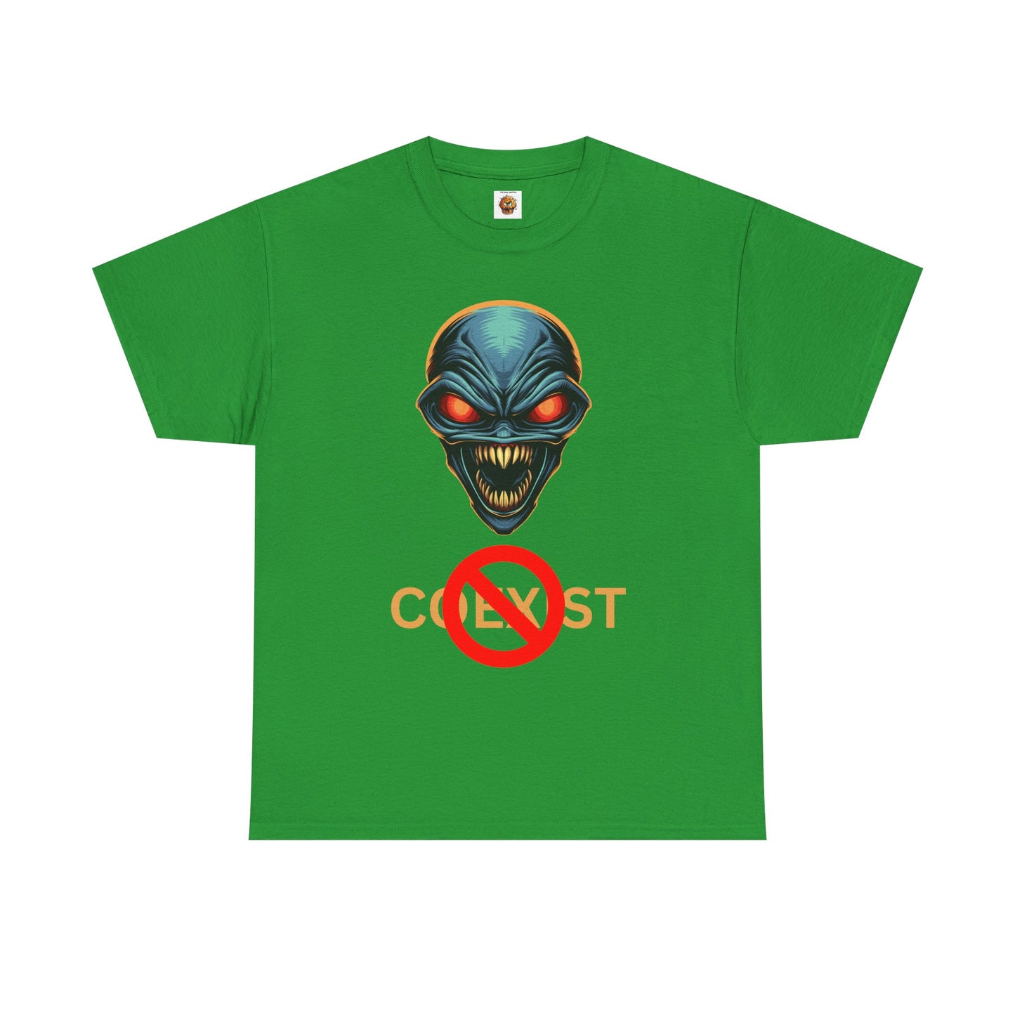 Sci-Fi Coexist No Unisex Heavy Cotton Tee - Cool Alien Head Graphic T-Shirt, Invader, Geek, Nerd