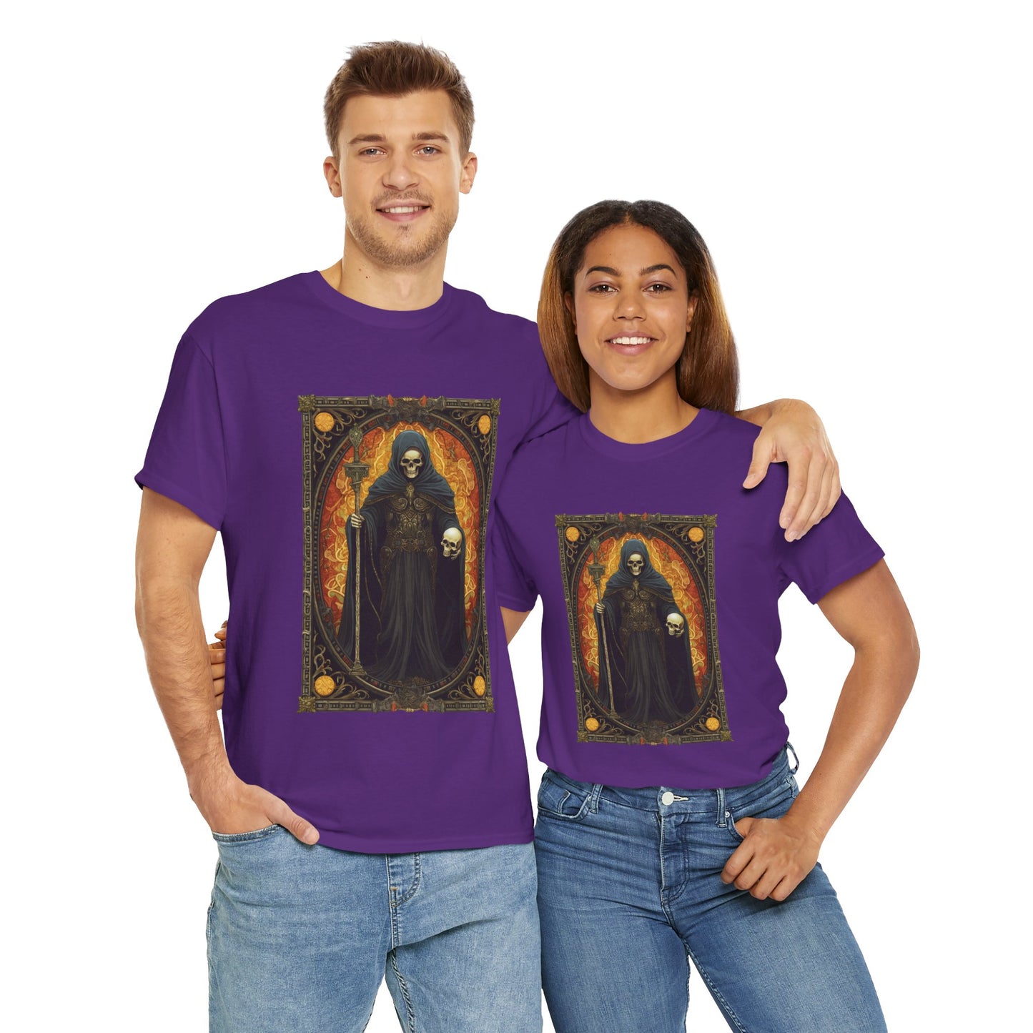 Gothic Reaper La Mort Death Tarot Card Unisex Heavy Cotton Tee Shirt- Dark Fantasy Art T-Shirt, Horror, Scary, Gothic, Halloween, Geek, Nerd