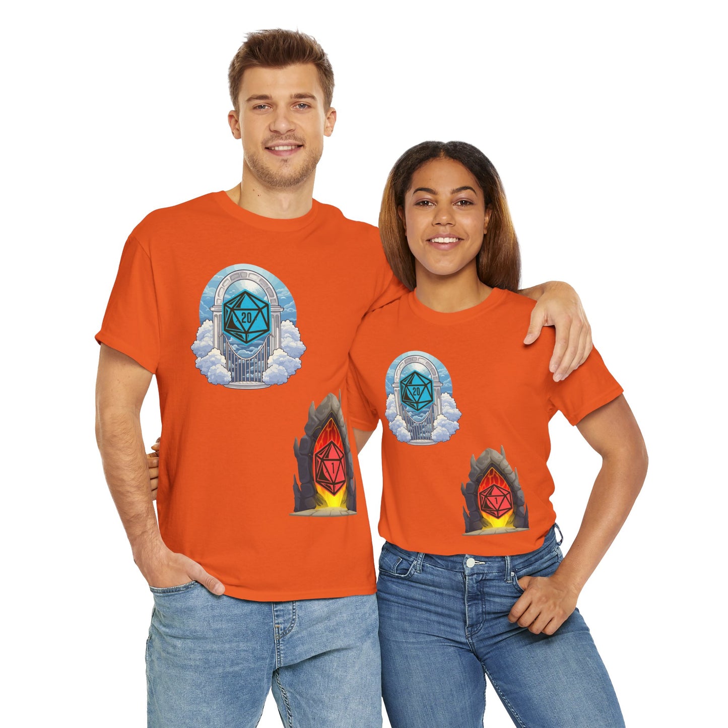 Heaven Hell D20 Fantasy Dungeons and Dragons DND Unisex Heavy Cotton Tee Shirt T-Shirt - RPG, TTRPG, Roleplaying, Geek, Nerd