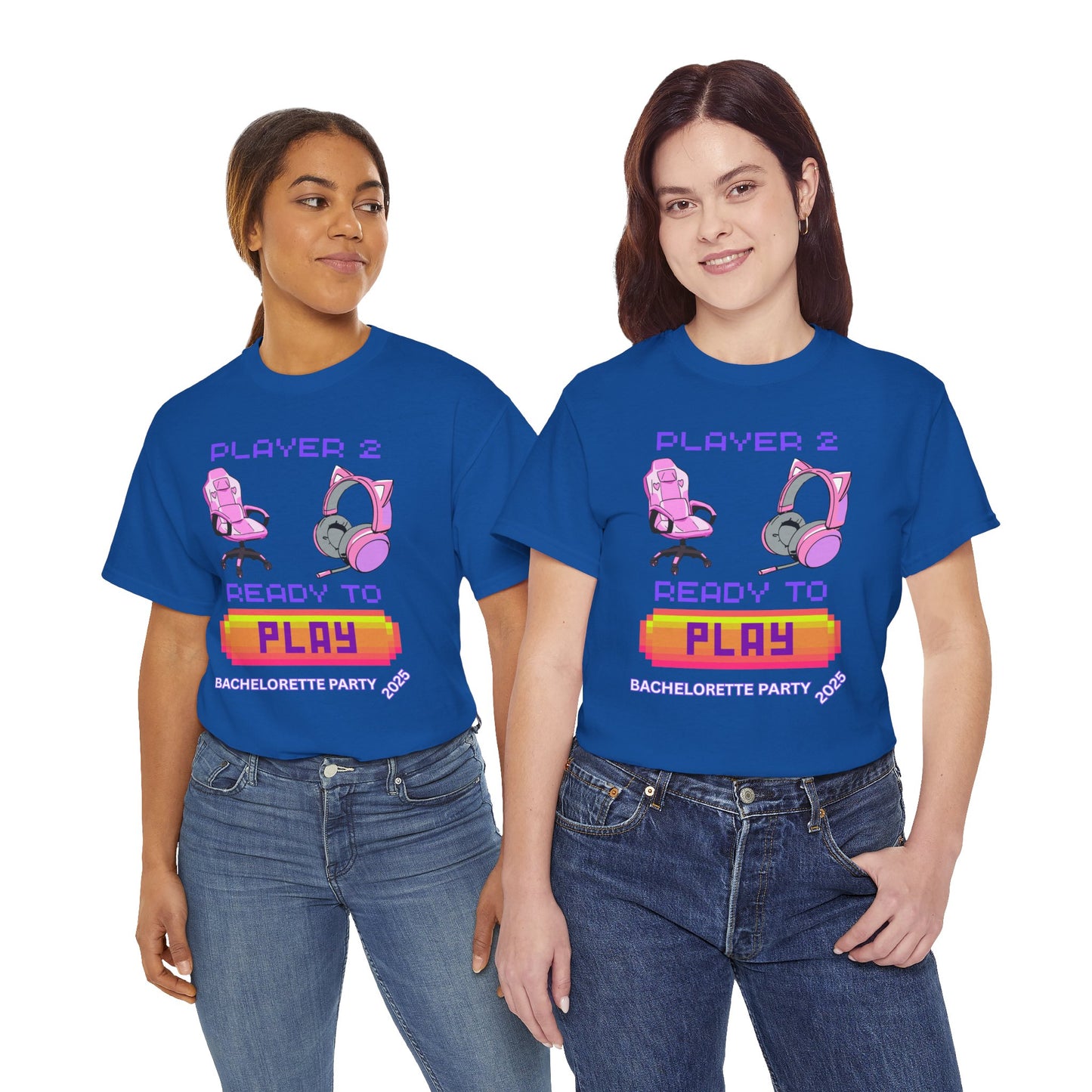 Gamer Girl Bachelorette Party 2025 Tee - 'Player 2 Ready to Play' Unisex Heavy Cotton T-Shirt, Video Game, Gaming, Console, PC, Tech, Geek, Squad, Nerd