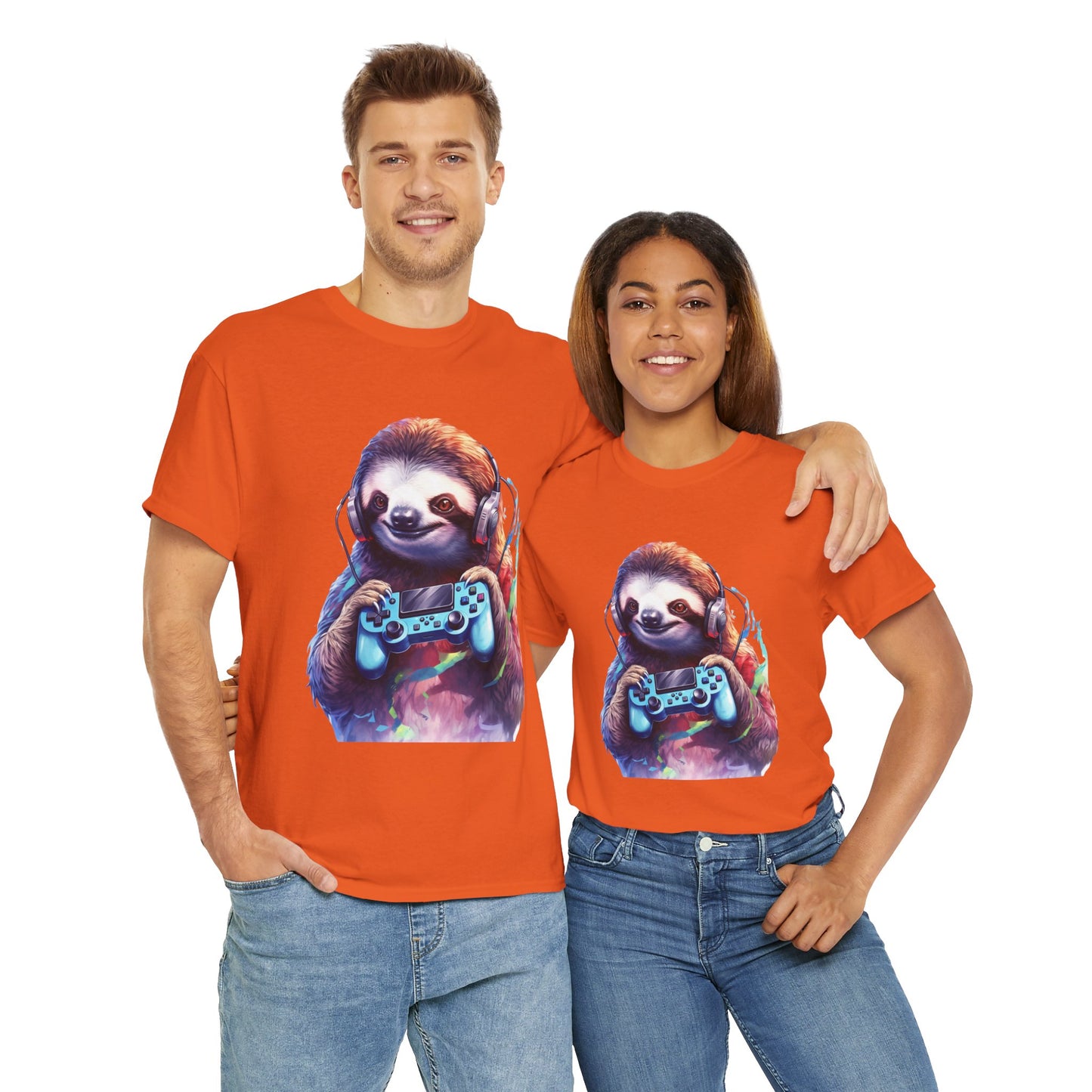 Cute Kawaii Gaming Sloth Unisex Heavy Cotton Tee - Animal Shirt, Gamer Apparel, Video Game, Anime, Weeb, Otaku, Geek, Nerd