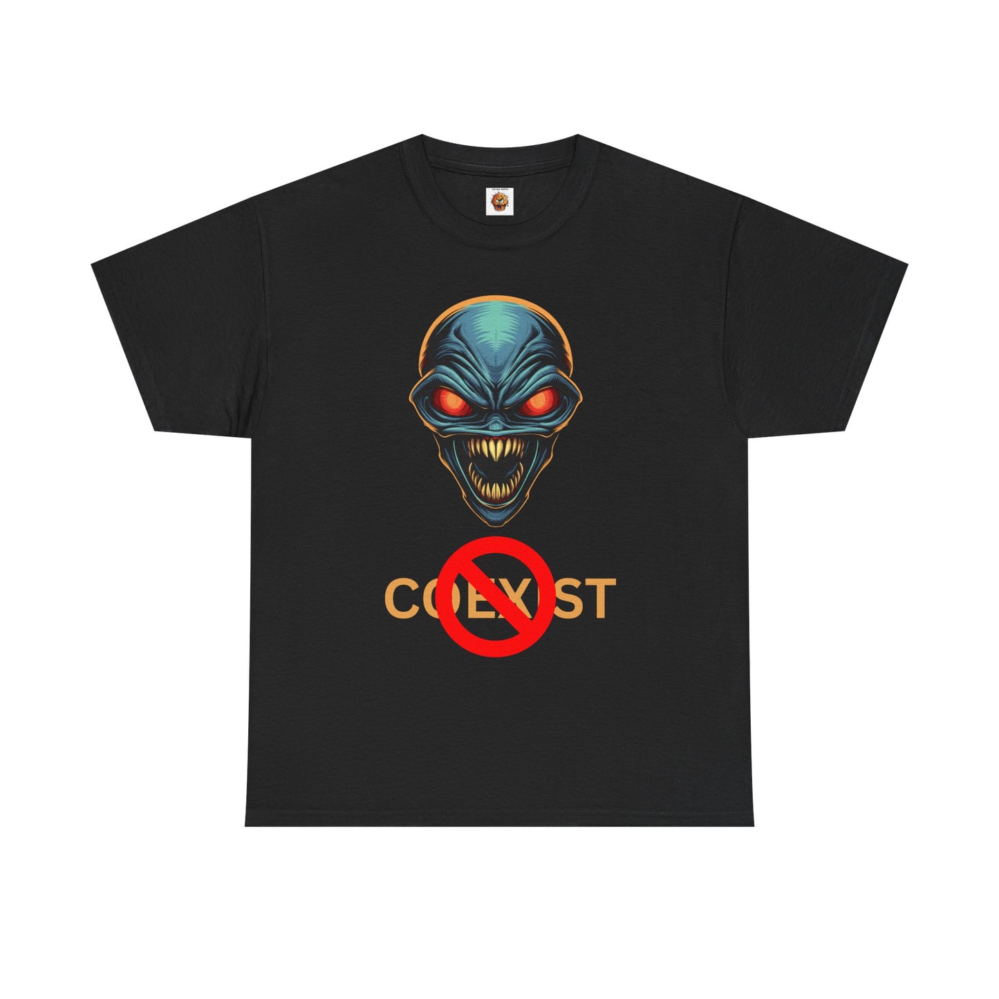 Sci-Fi Coexist No Unisex Heavy Cotton Tee - Cool Alien Head Graphic T-Shirt, Invader, Geek, Nerd