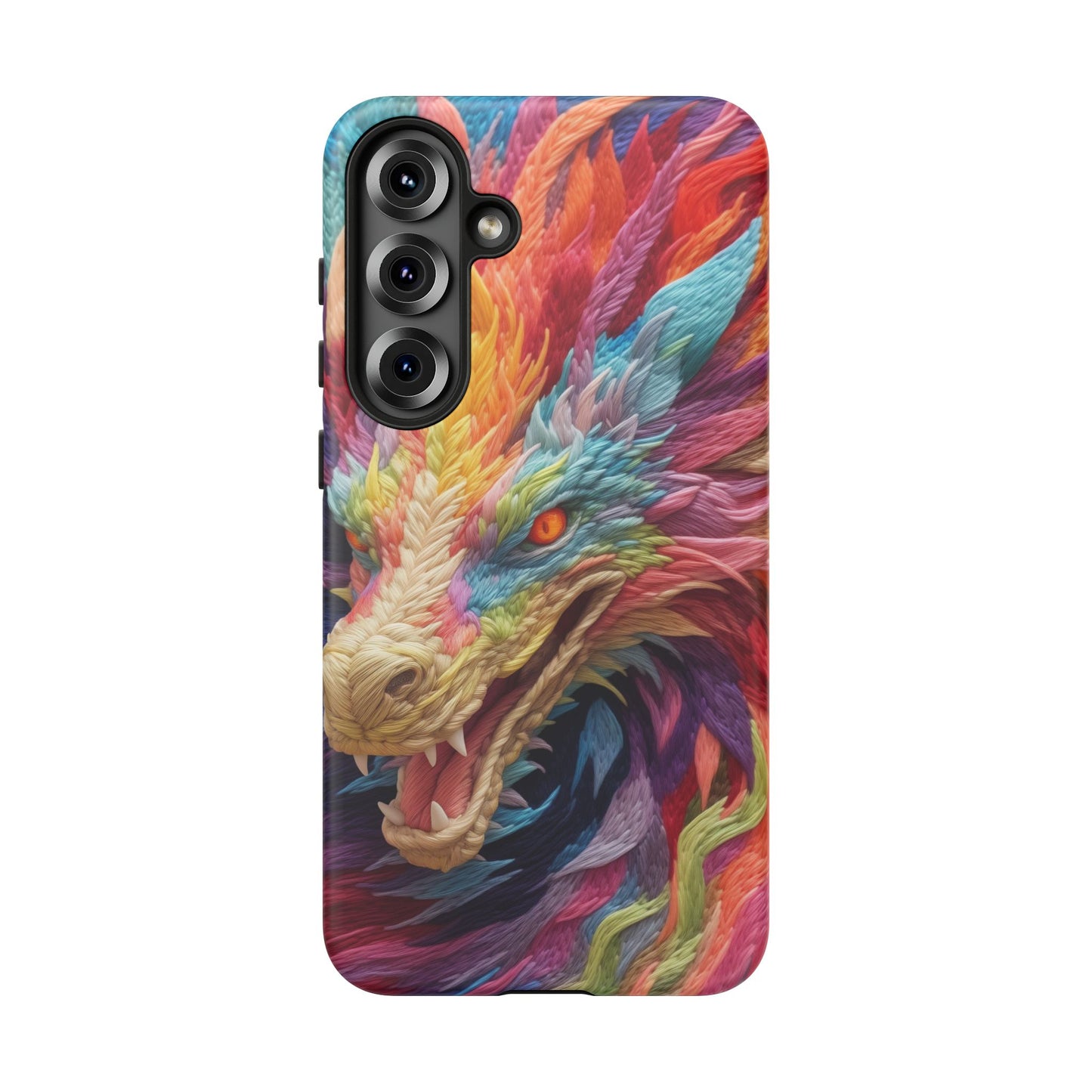 Vibrant 3D Embroidery Embroidered Rainbow Dragon Phone Case - Tough Protection for Fantasy Lovers, DND, RPG, TTRPG, Geek, Nerd