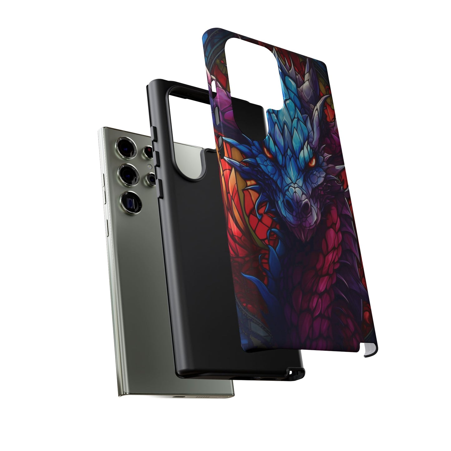 Colorful Blue Dragon Stained Glass Design Phone Case - Tough and Stylish Protection for Your Device, iPhone, Samsung, DND, Fantasy