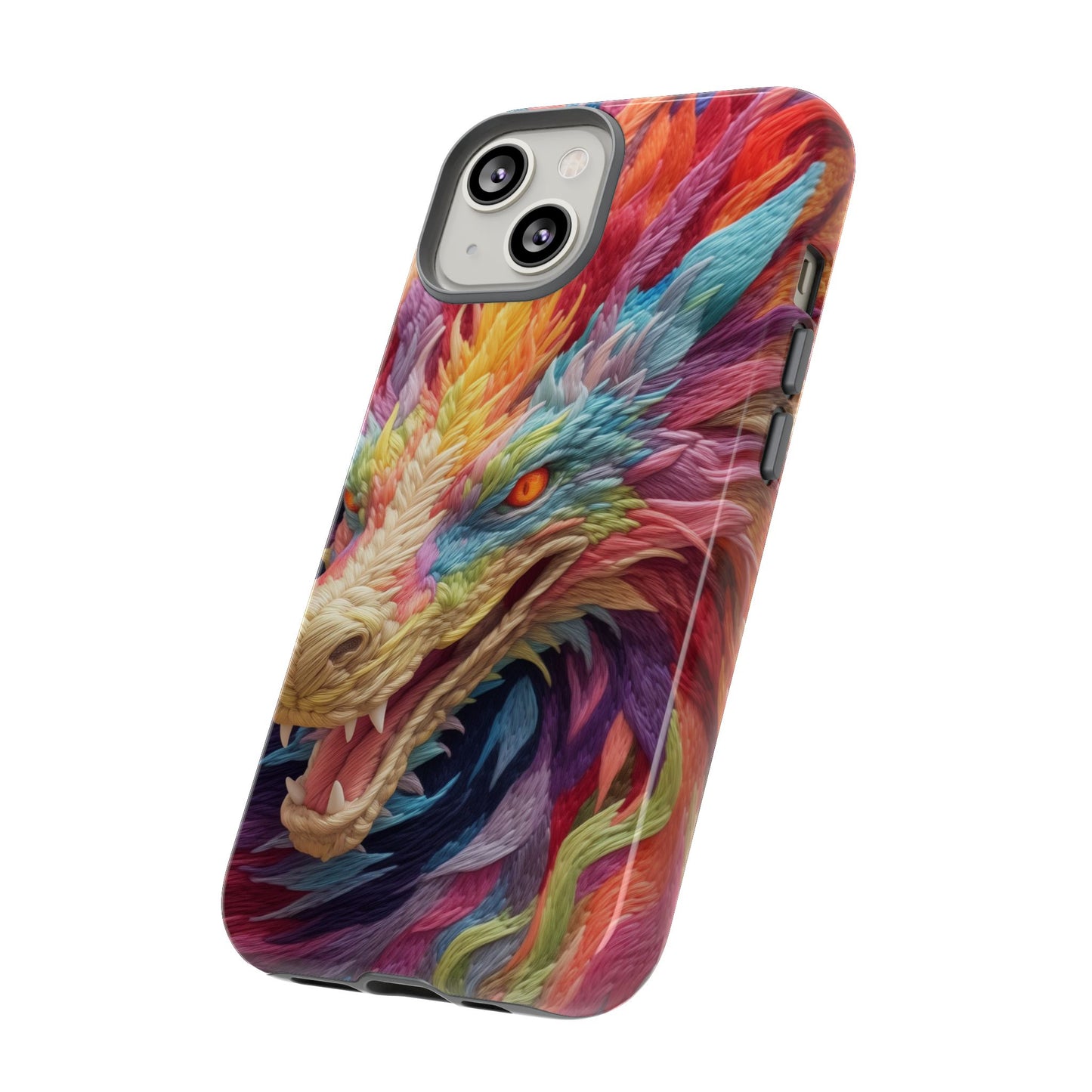 Vibrant 3D Embroidery Embroidered Rainbow Dragon Phone Case - Tough Protection for Fantasy Lovers, DND, RPG, TTRPG, Geek, Nerd