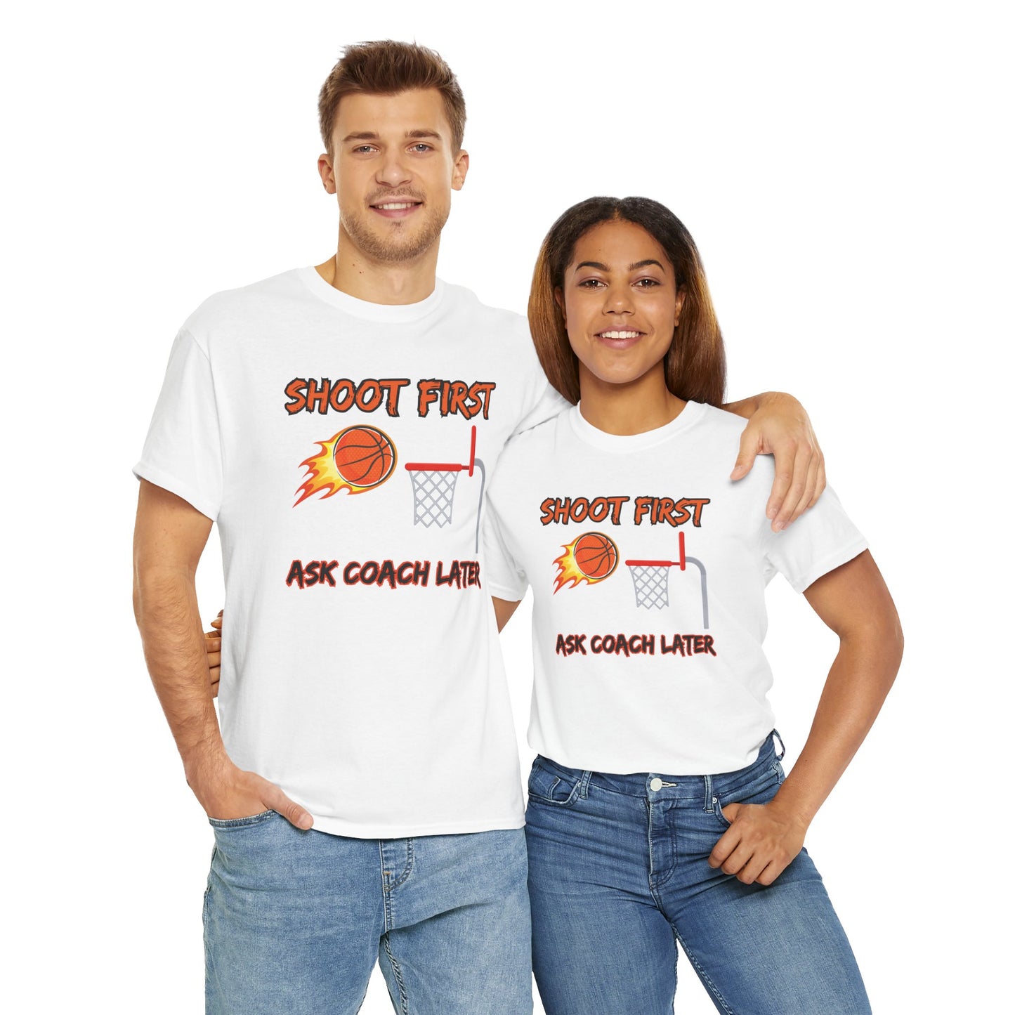 'Shoot First Ask Coach Later' Shirt Basketball Motivational T-Shirt - Unisex Athletic Tee,, Sportswear, Gift for Players