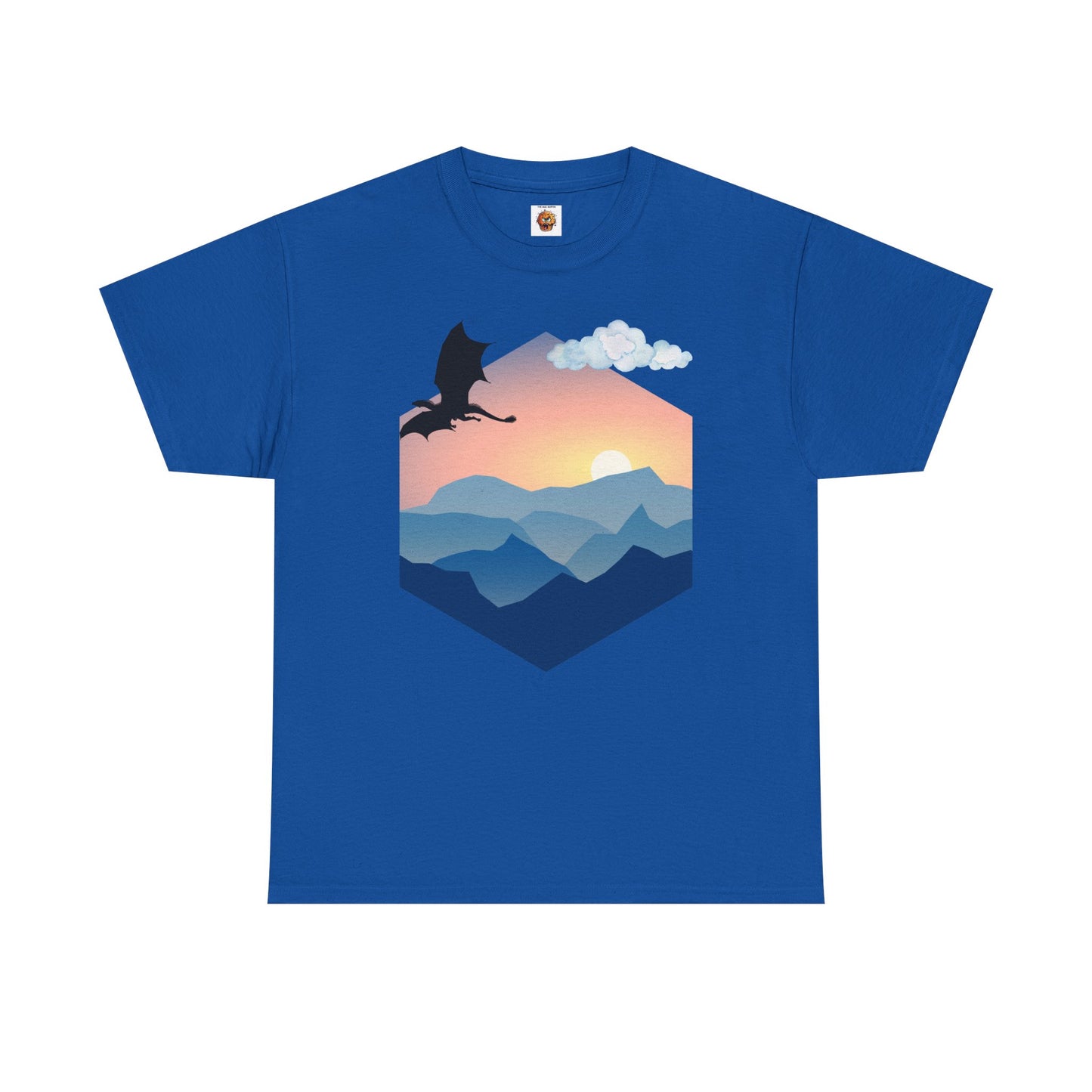 Flying Dragon Adventure Dungeons and Dragons DND Unisex Heavy Cotton Tee Shirt - Fantasy Mountain Design, RPG, TTRPG, Roleplaying, Geek, Nerd