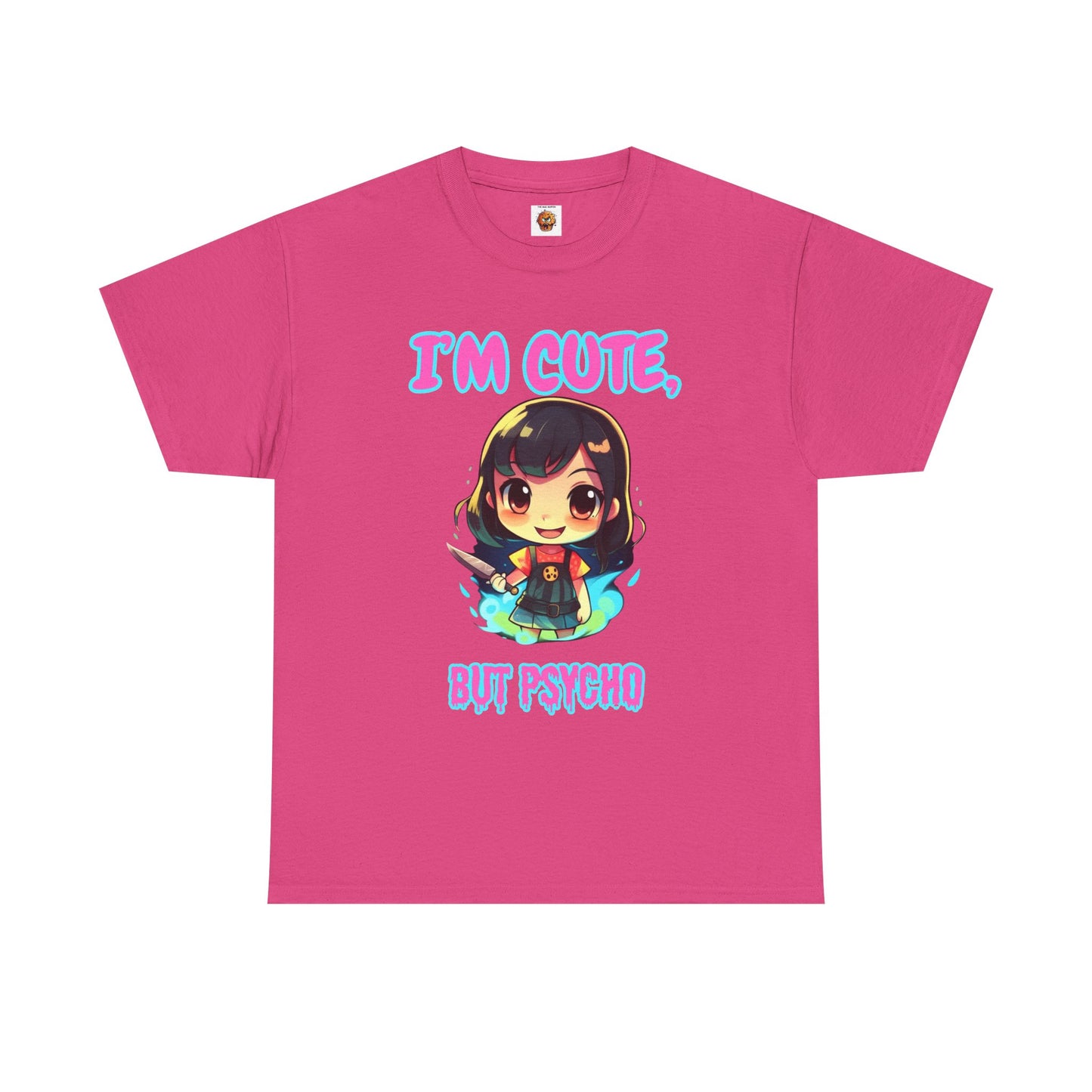 Cute But Psycho Unisex Heavy Cotton Tee Shirt - Trendy Graphic T-Shirt for Casual Wear, Scary Horror, Cute Kawaii Chibi Girl, Weeb, Otaku, Geek, Nerd