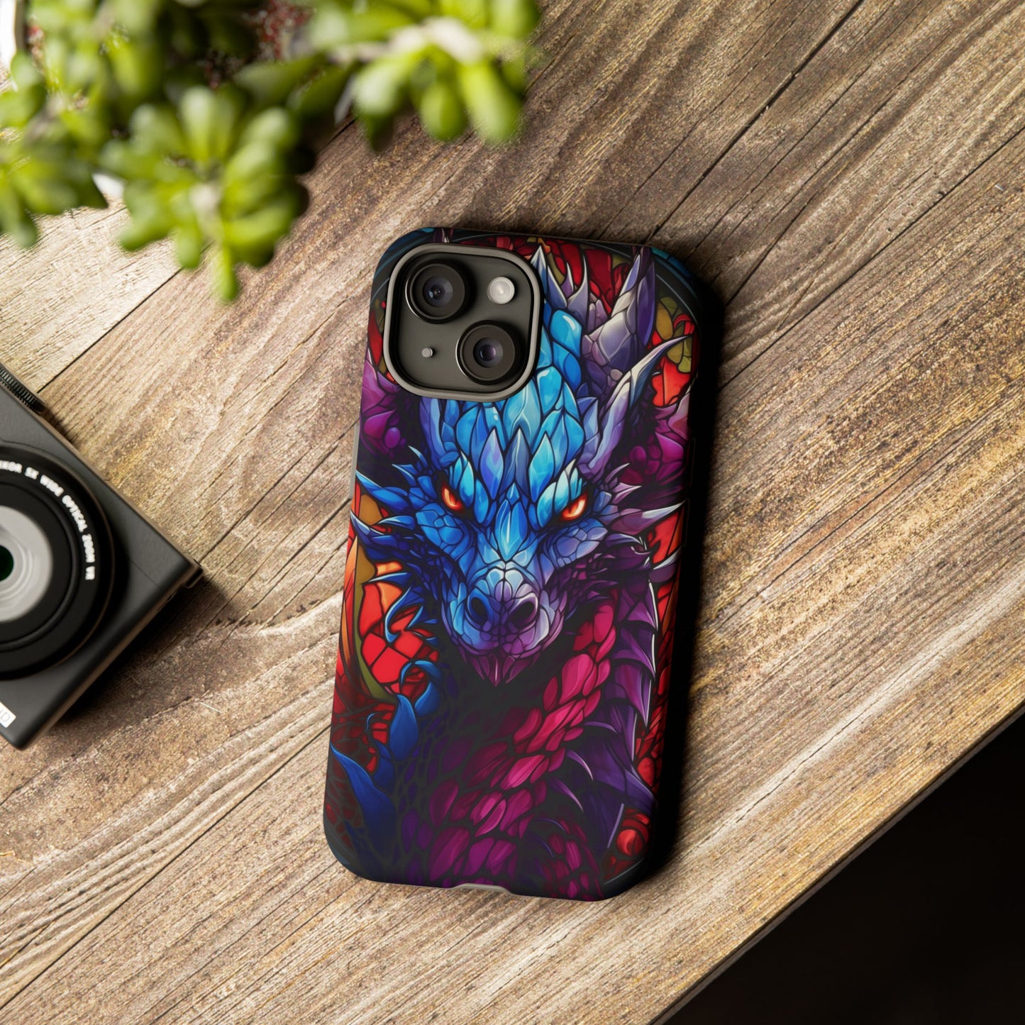 Colorful Blue Dragon Stained Glass Design Phone Case - Tough and Stylish Protection for Your Device, iPhone, Samsung, DND, Fantasy