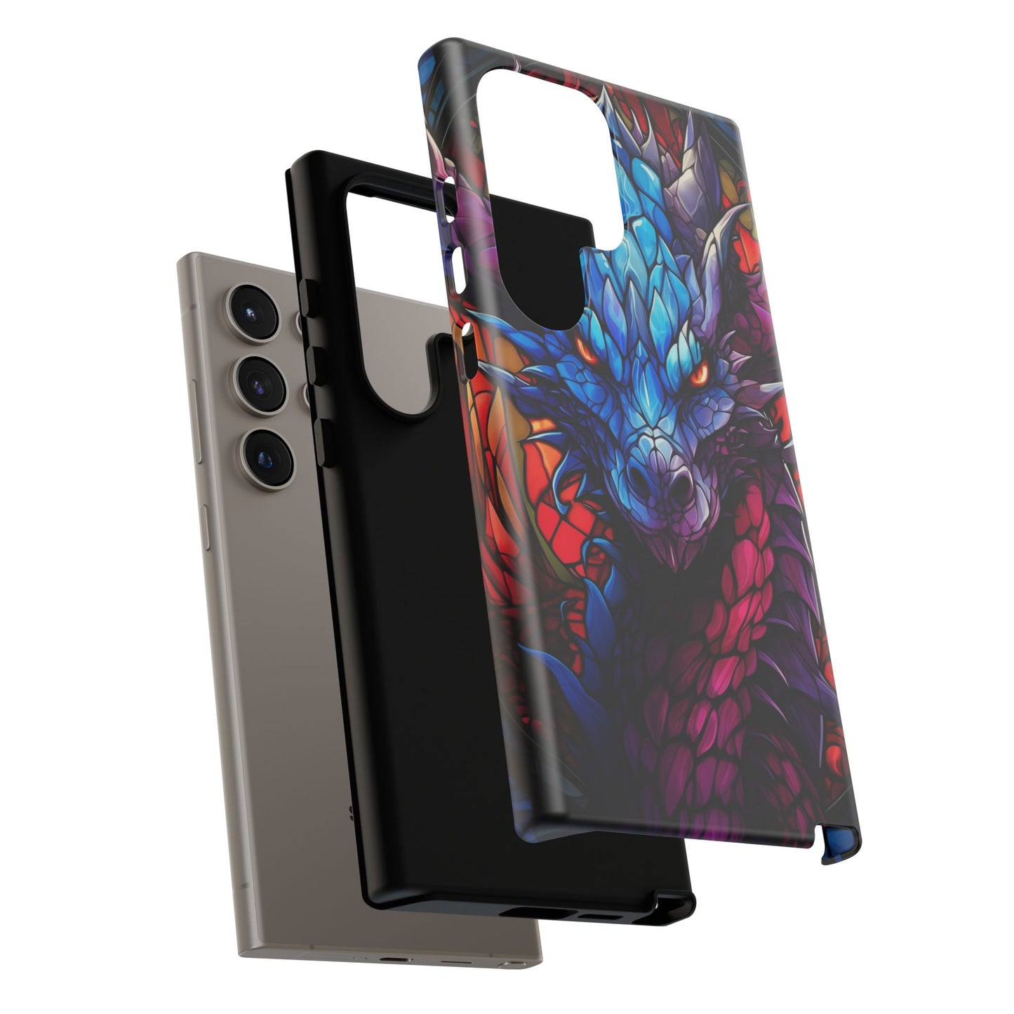 Colorful Blue Dragon Stained Glass Design Phone Case - Tough and Stylish Protection for Your Device, iPhone, Samsung, DND, Fantasy