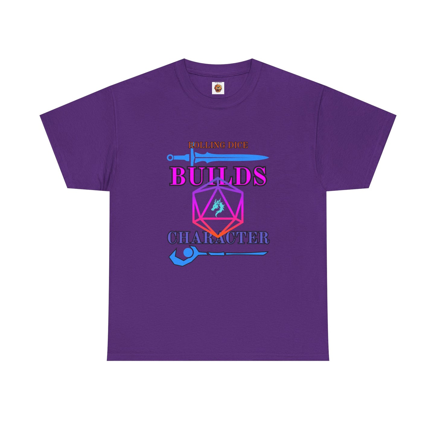 Unisex Heavy Cotton Tee - 'Rolling Dice Builds Character', Gamer Shirt, D&D Tee, Geeky Apparel, Role-Playing Gift, Fun RPG Top, D20, TTRPG, Geek, Nerd