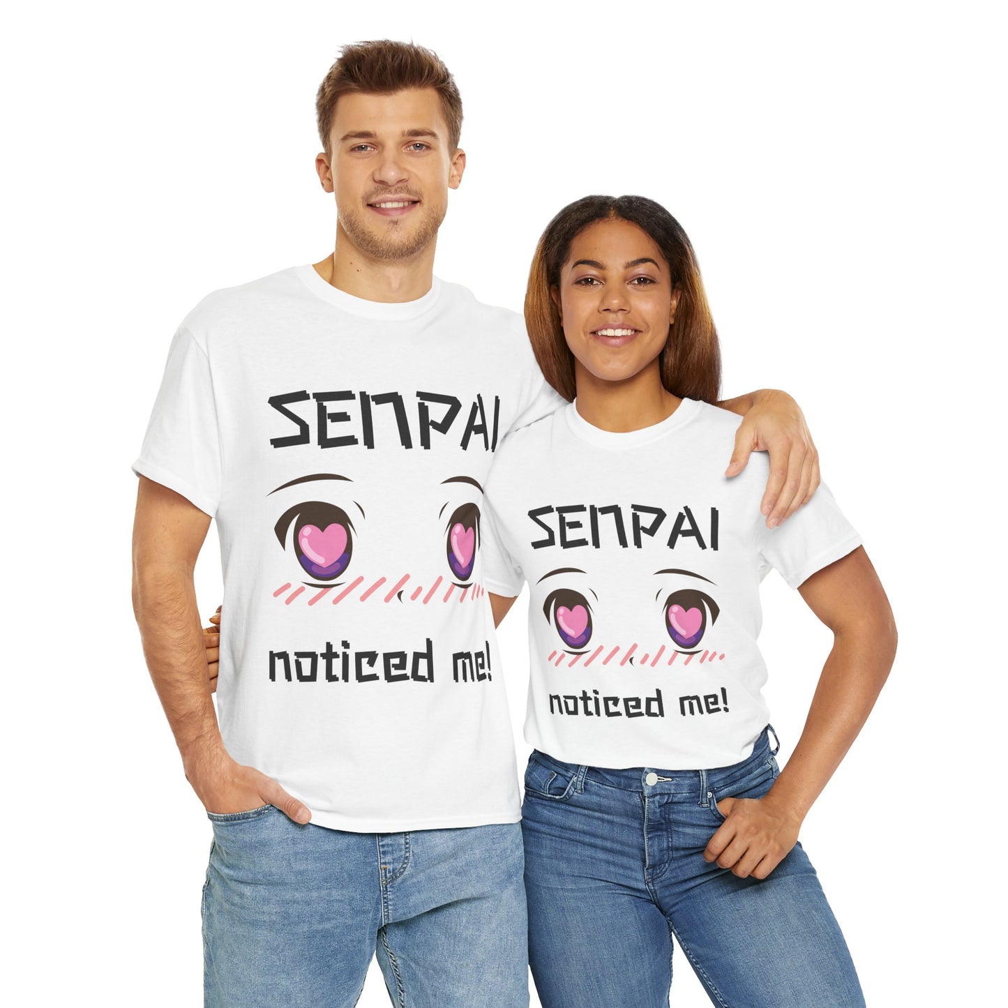 'Senpai Noticed Me' Blushing Chibi Girl Unisex Heavy Cotton Tee Shirt - Cute Anime T-Shirt for Fans, Kawaii, Geek, Nerd