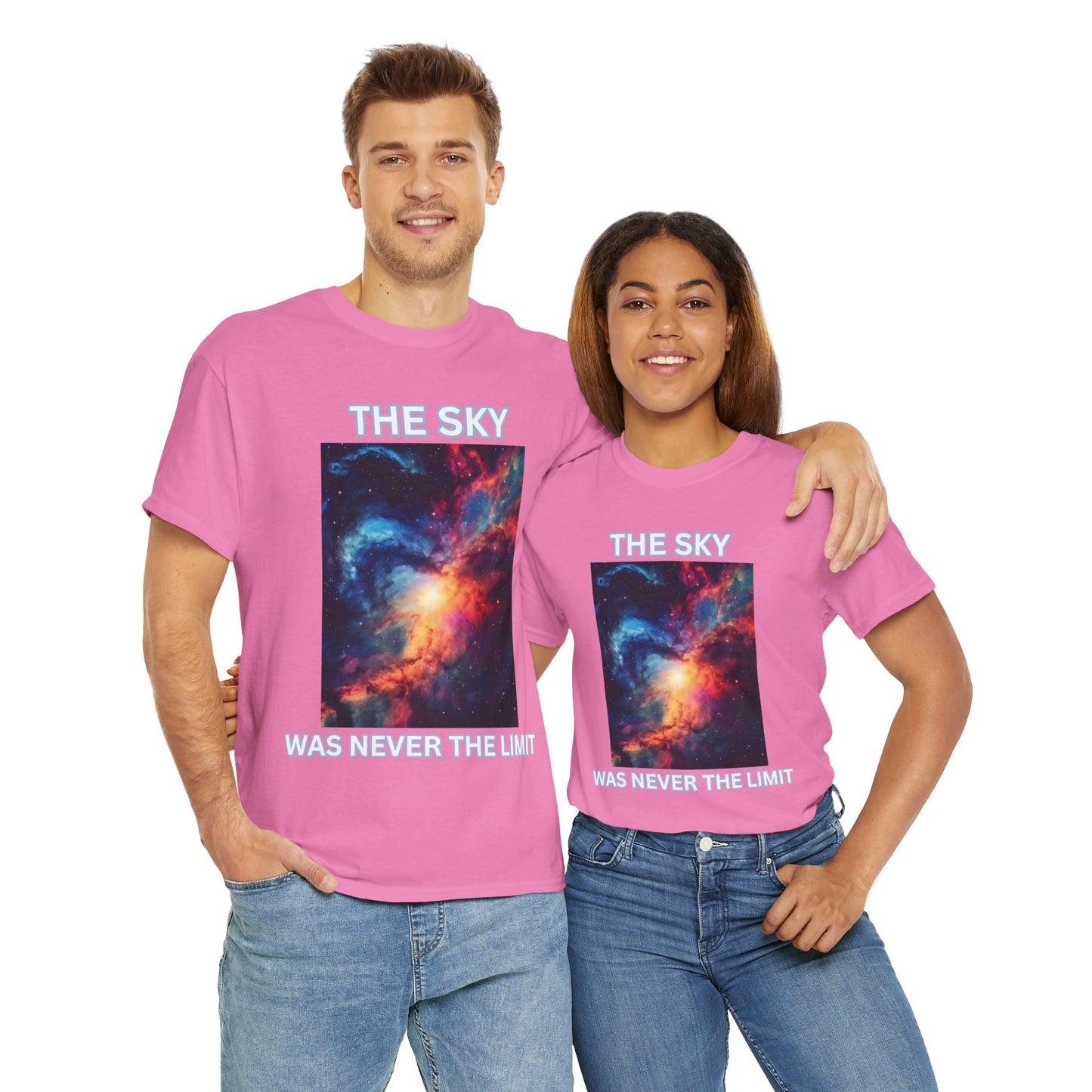 Unisex Heavy Cotton Tee Shirt - 'The Sky Was Never The Limit' Inspirational Galaxy Print, Geek, Nerd, Space