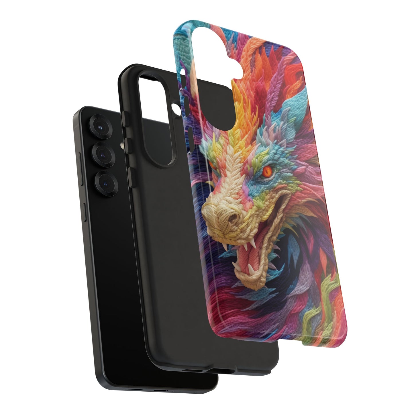 Vibrant 3D Embroidery Embroidered Rainbow Dragon Phone Case - Tough Protection for Fantasy Lovers, DND, RPG, TTRPG, Geek, Nerd