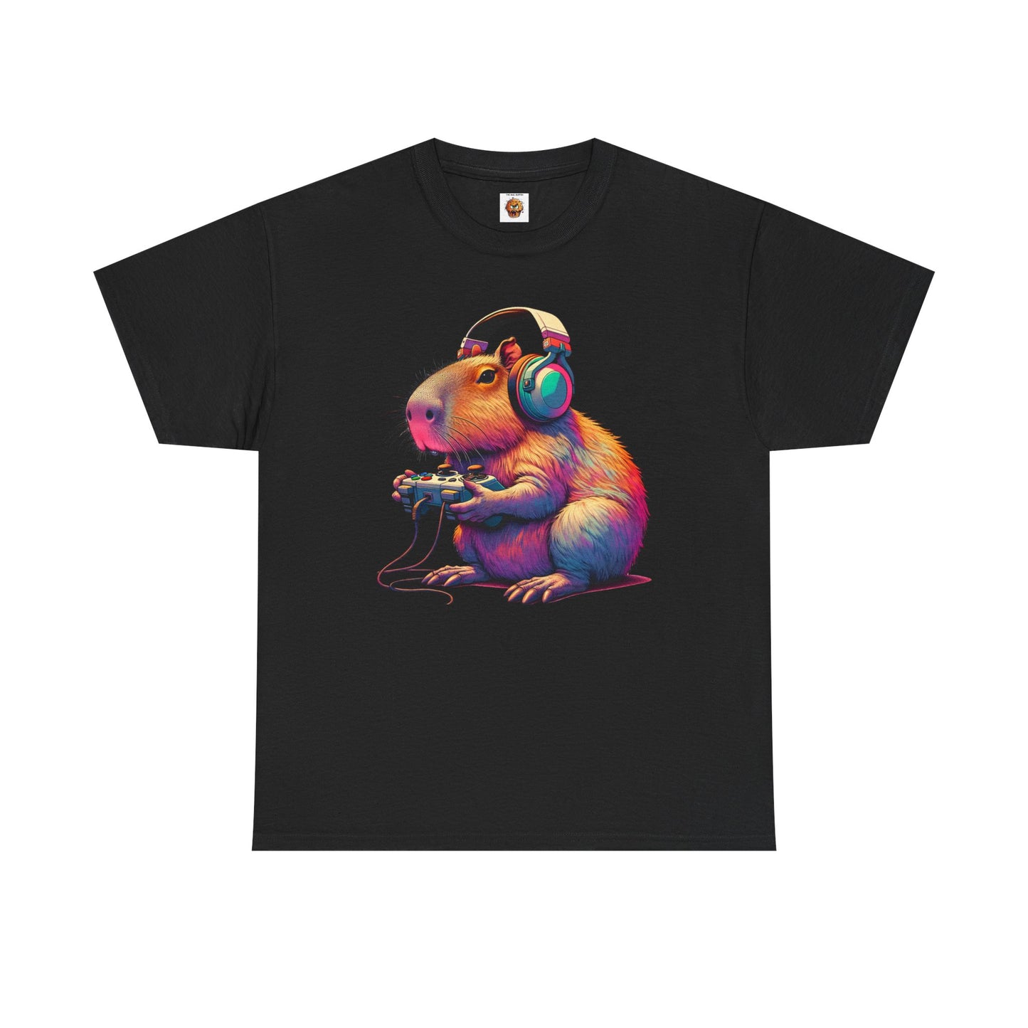Cute Kawaii Gamer Capybara Guinea Pig Unisex Heavy Cotton Tee Shirt - Headphones, Earphones, Gaming, Anime, Video Game, Geek, Nerd