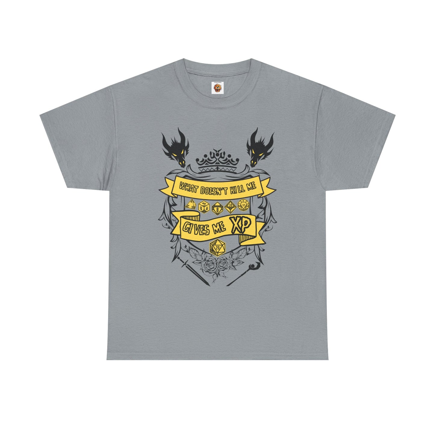 'What Doesn't Kill Me Gives Me XP' Dungeons and Dragons DND Unisex Heavy Cotton Tee Shirt T-Shirt - RPG, TTRPG, Roleplaying, Geek, Nerd