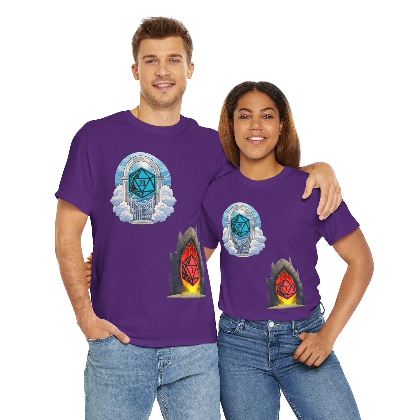 Heaven Hell D20 Fantasy Dungeons and Dragons DND Unisex Heavy Cotton Tee Shirt T-Shirt - RPG, TTRPG, Roleplaying, Geek, Nerd