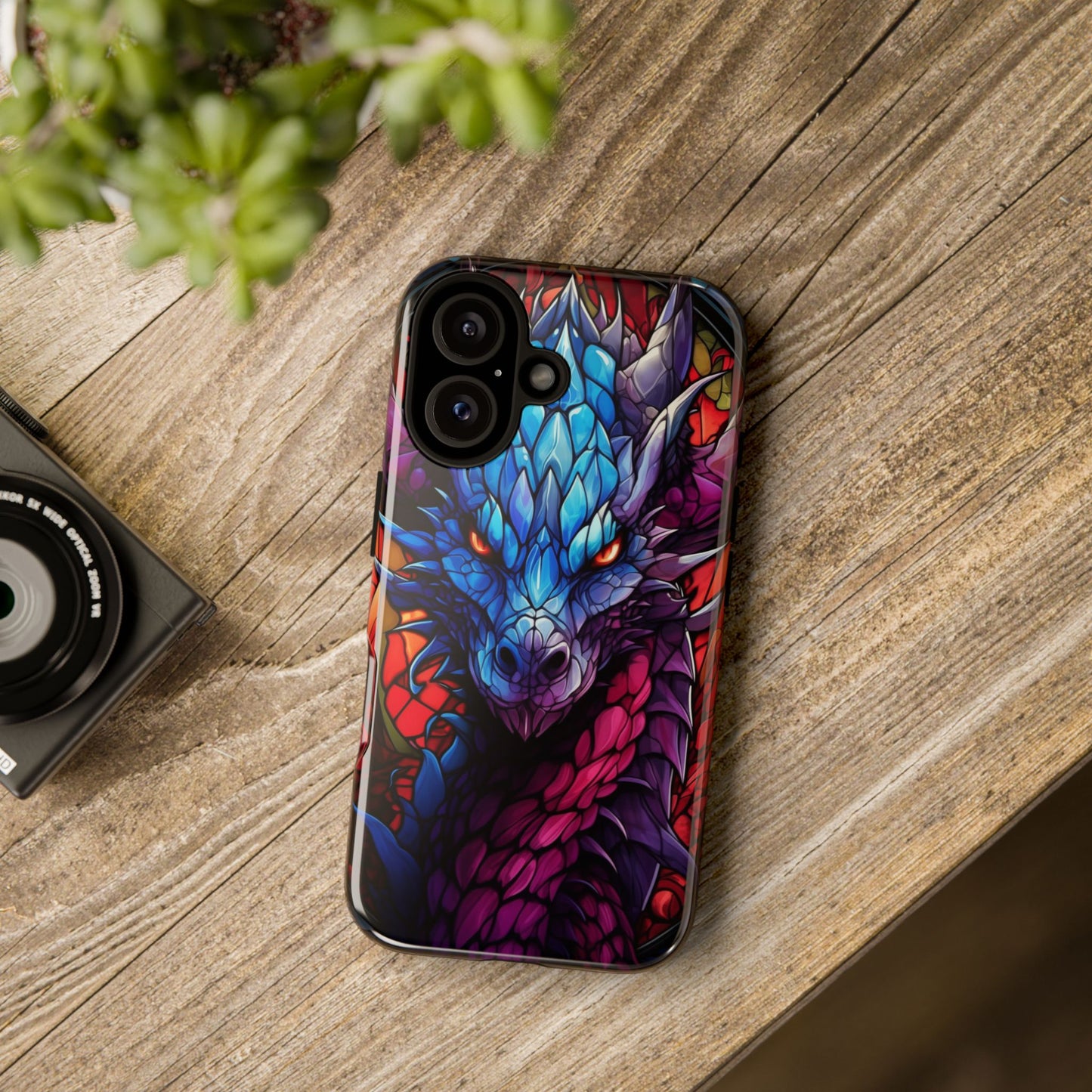 Colorful Blue Dragon Stained Glass Design Phone Case - Tough and Stylish Protection for Your Device, iPhone, Samsung, DND, Fantasy