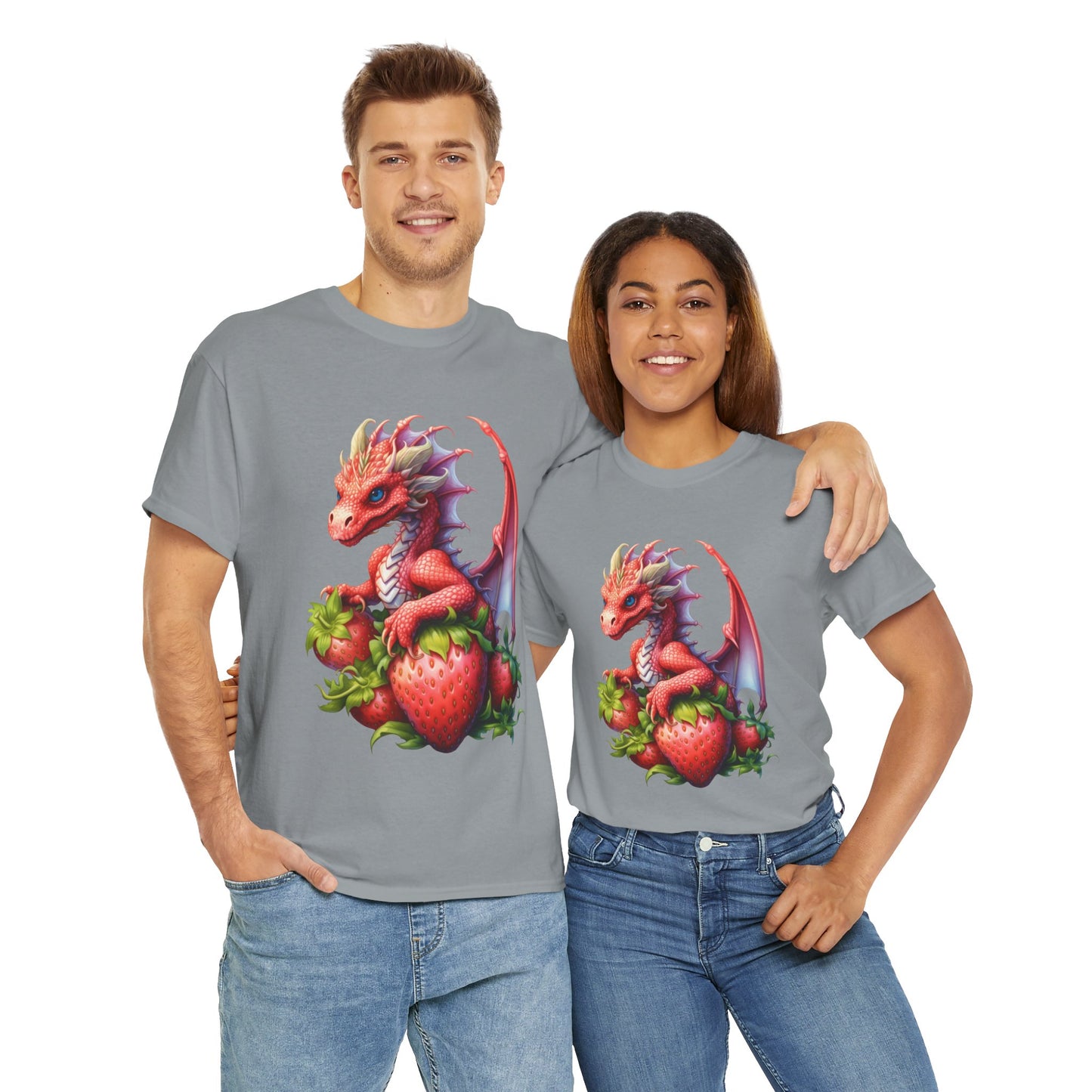 Vintage Strawberry Dragon Unisex Heavy Cotton Tee T-Shirt, Gift for Women, Birthday Shirt, Fantasy Apparel, Fruit Of The Spirit, RPG, Geek, Nerd