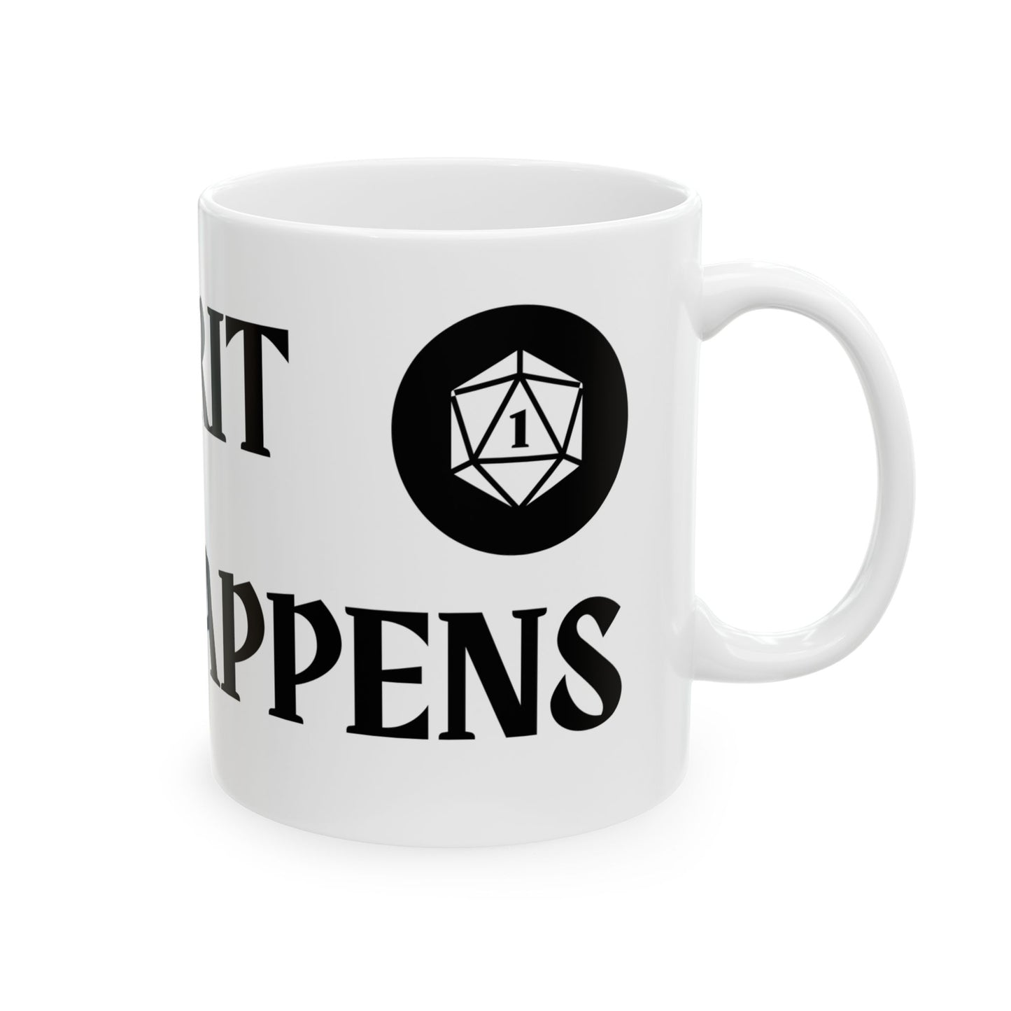 Funny Ceramic Mug - "Crit Happens" Quote D20 - Perfect for Coffee Lovers & Gamers, D&D, DND, RPG, TTRPG, Roleplaying