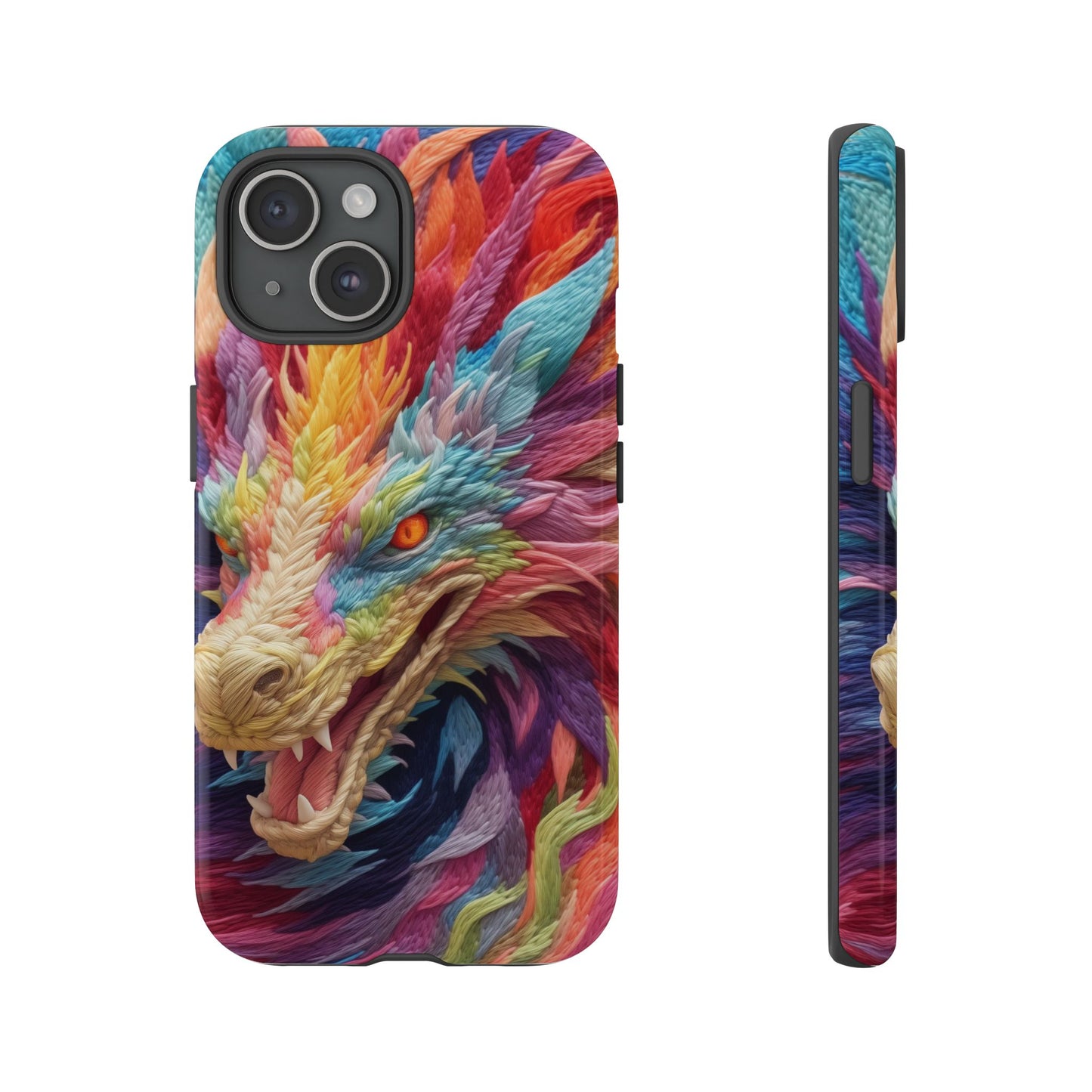 Vibrant 3D Embroidery Embroidered Rainbow Dragon Phone Case - Tough Protection for Fantasy Lovers, DND, RPG, TTRPG, Geek, Nerd