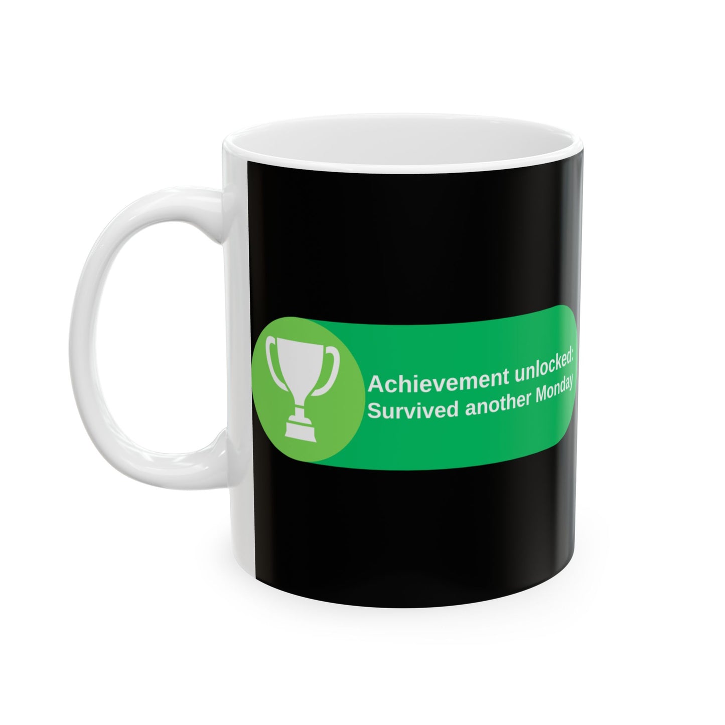 'Achievement Unlocked Survived another Monday' Ceramic Mug - Funny Gift for Gamers, 11oz & 15oz - Gamer, Gaming, XBox, Geek, Nerd