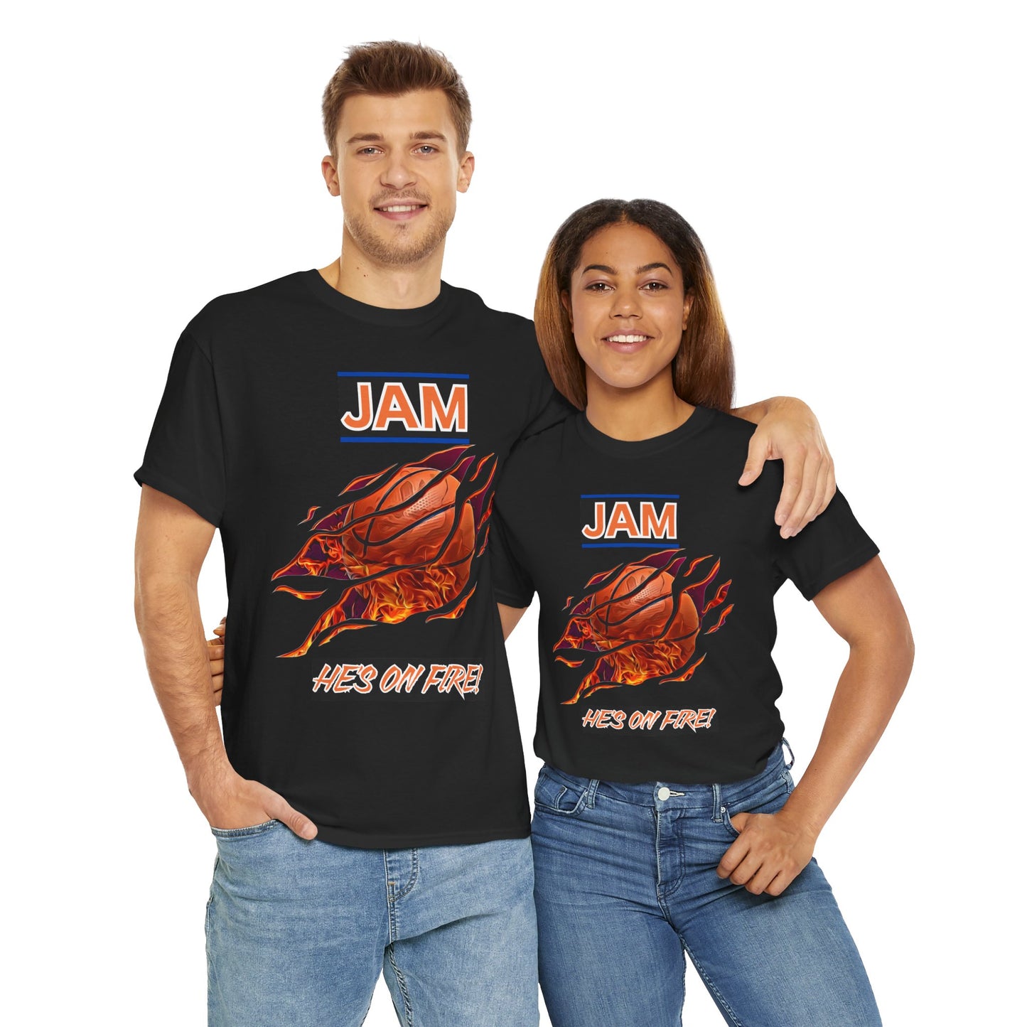 Jam 'He's On Fire' Retro Gaming Gamer Video Game Unisex Heavy Cotton Tee - Casual Wear, Sports T-Shirt, Gift for Basketball Fans, Summer Style, Hoops