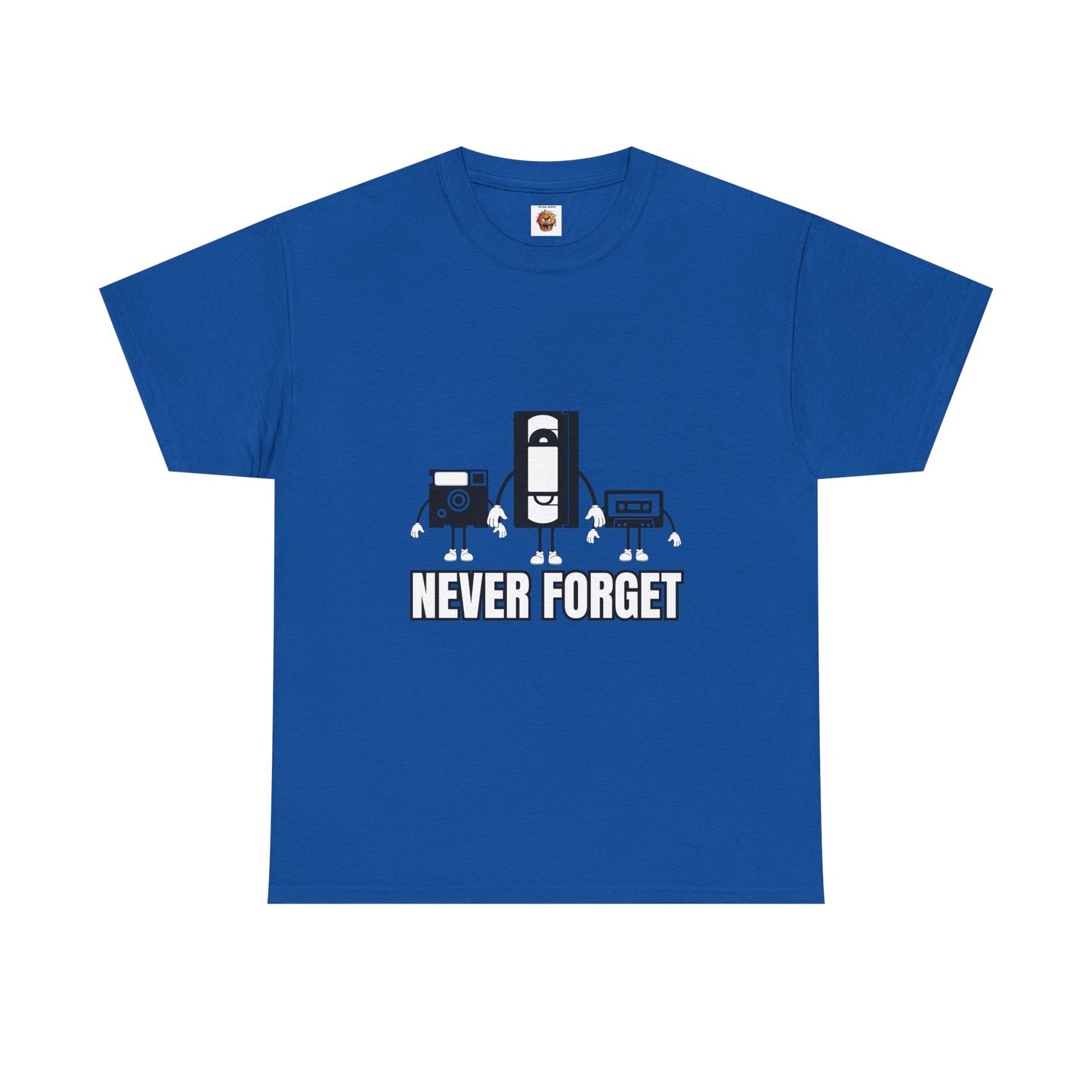 Retro Tech Unisex Heavy Cotton Tee Shirt- "Never Forget" Graphic T-Shirt, Floppy Disk, VHS Tape, Audio Cassette, Science, Geek, Nerd