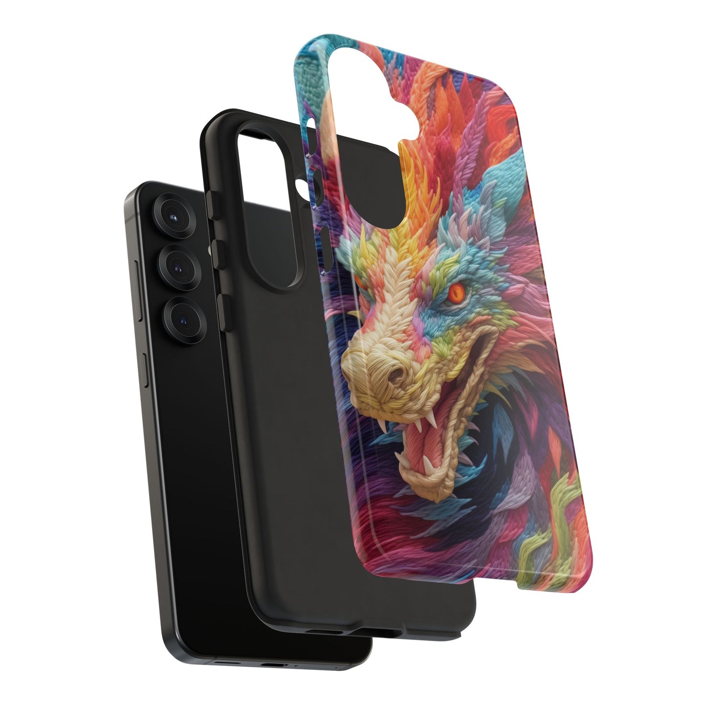 Vibrant 3D Embroidery Embroidered Rainbow Dragon Phone Case - Tough Protection for Fantasy Lovers, DND, RPG, TTRPG, Geek, Nerd