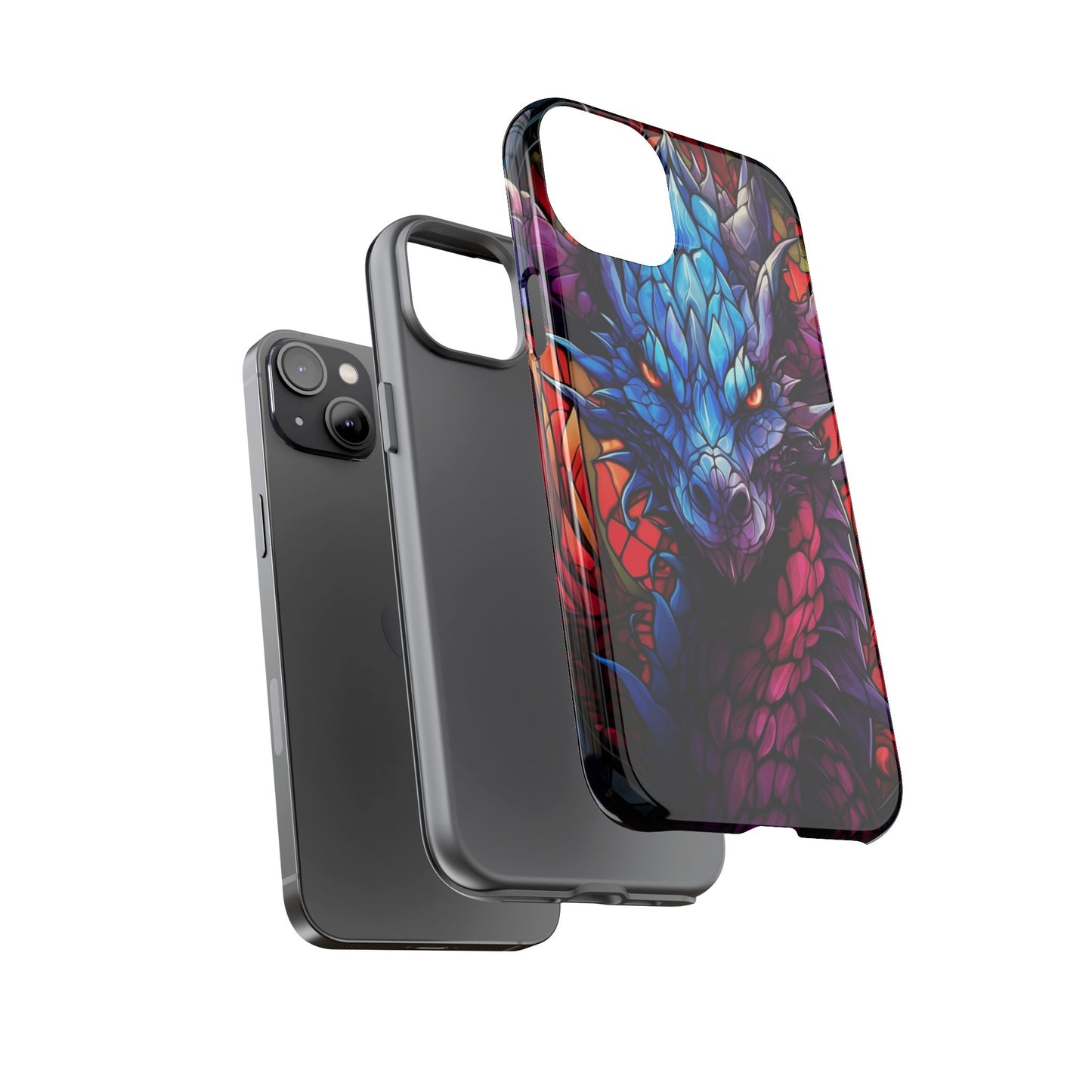 Colorful Blue Dragon Stained Glass Design Phone Case - Tough and Stylish Protection for Your Device, iPhone, Samsung, DND, Fantasy
