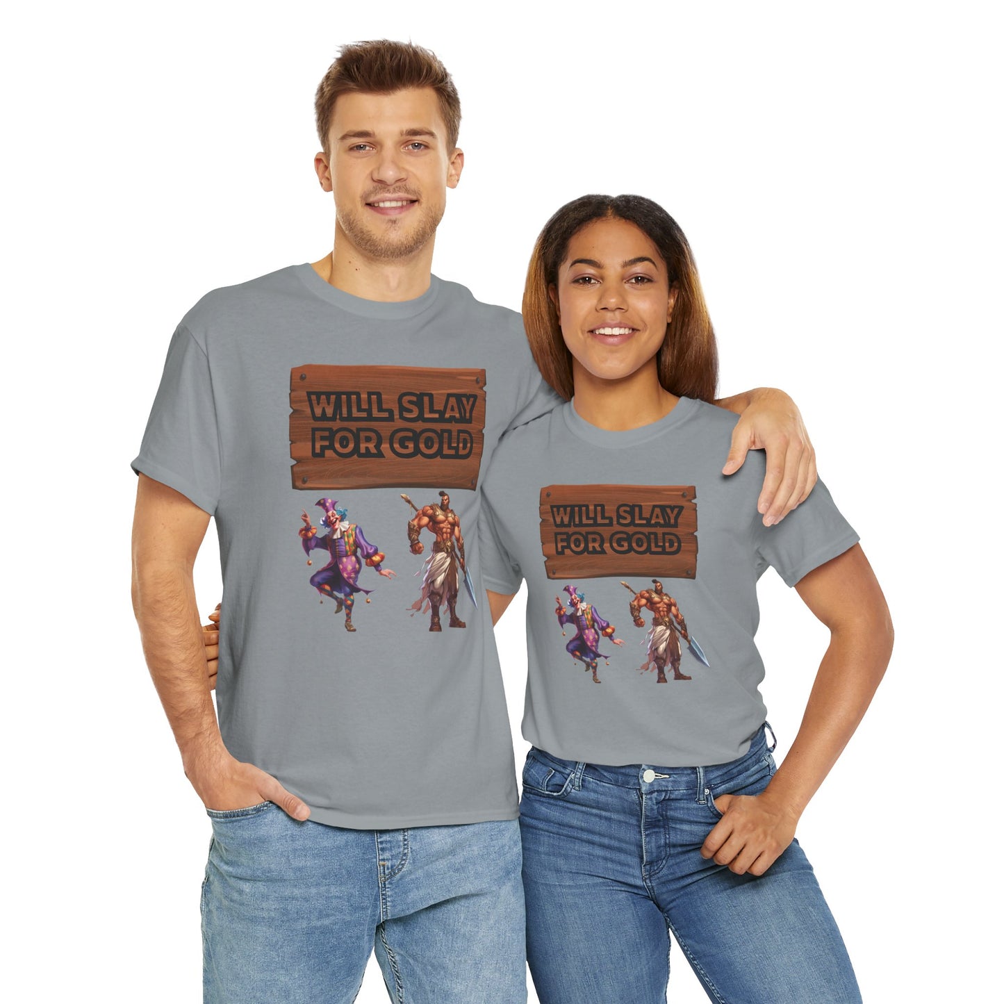 Funny Unisex Gamer Tee - "Will Slay for Gold" - Fun Gift for Gamers, Casual Wear, Birthday Tee, Gaming Night Shirt, Fantasy Apparel, DND, RPG, TTRPG, Geek, Nerd