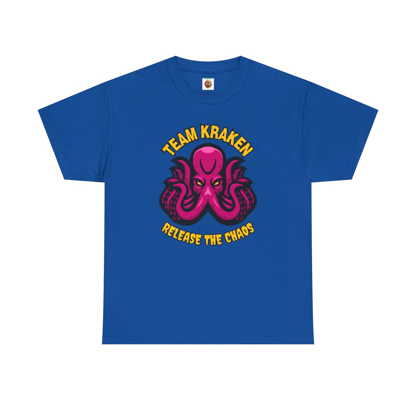 'Team Kraken Release The Chaos' Octopus Unisex Heavy Cotton Tee, Kraken Shirt, Gift for Ocean Lovers, Casual Wear for All Occasions, Mythology, Scary, Creepy, Geek, Nerd