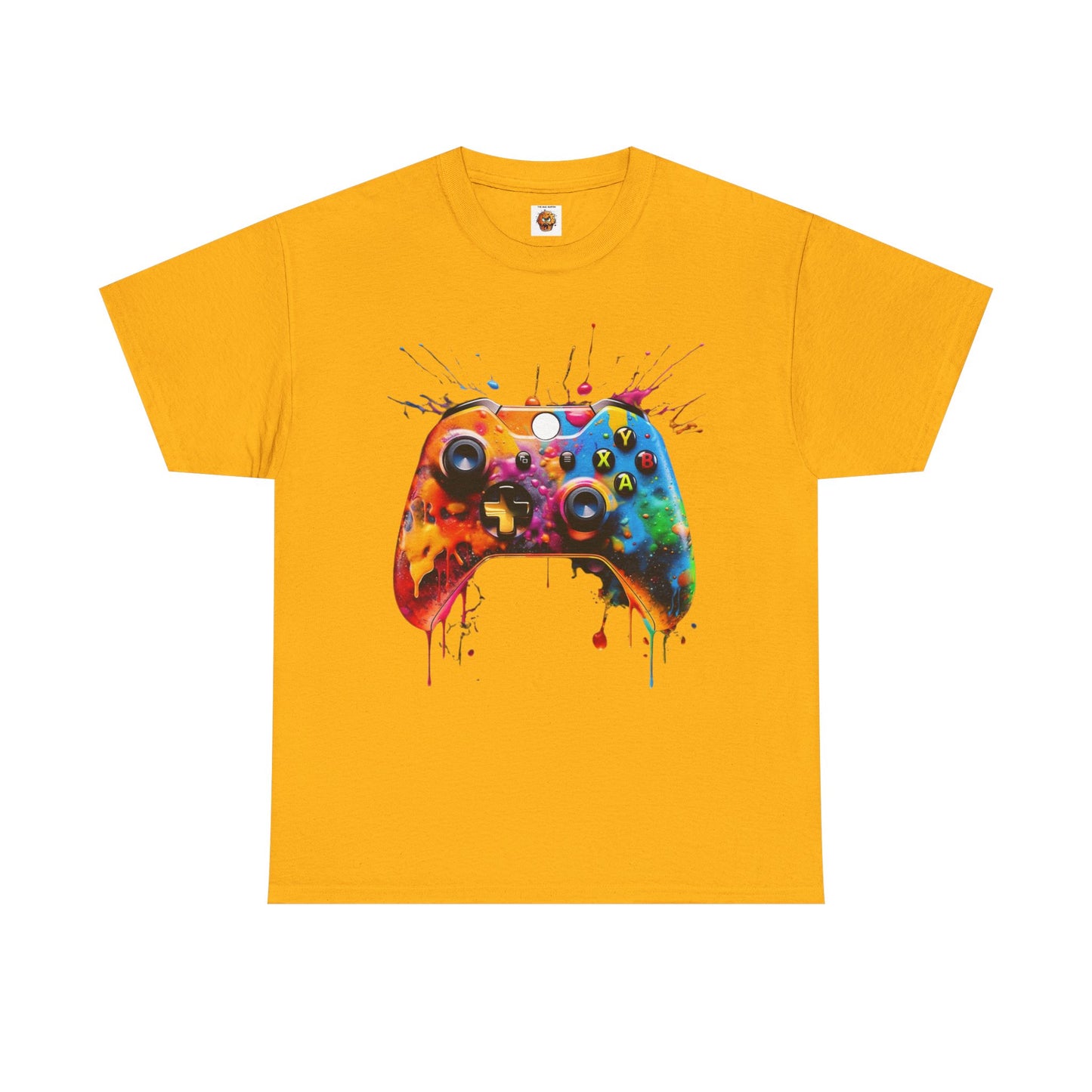 Colorful Paint Gamer Unisex Heavy Cotton Tee Shirt - Domestic Video Game Controller Design, Gaming, Console, T-Shirt, Rainbow Colors, Geek, Nerd
