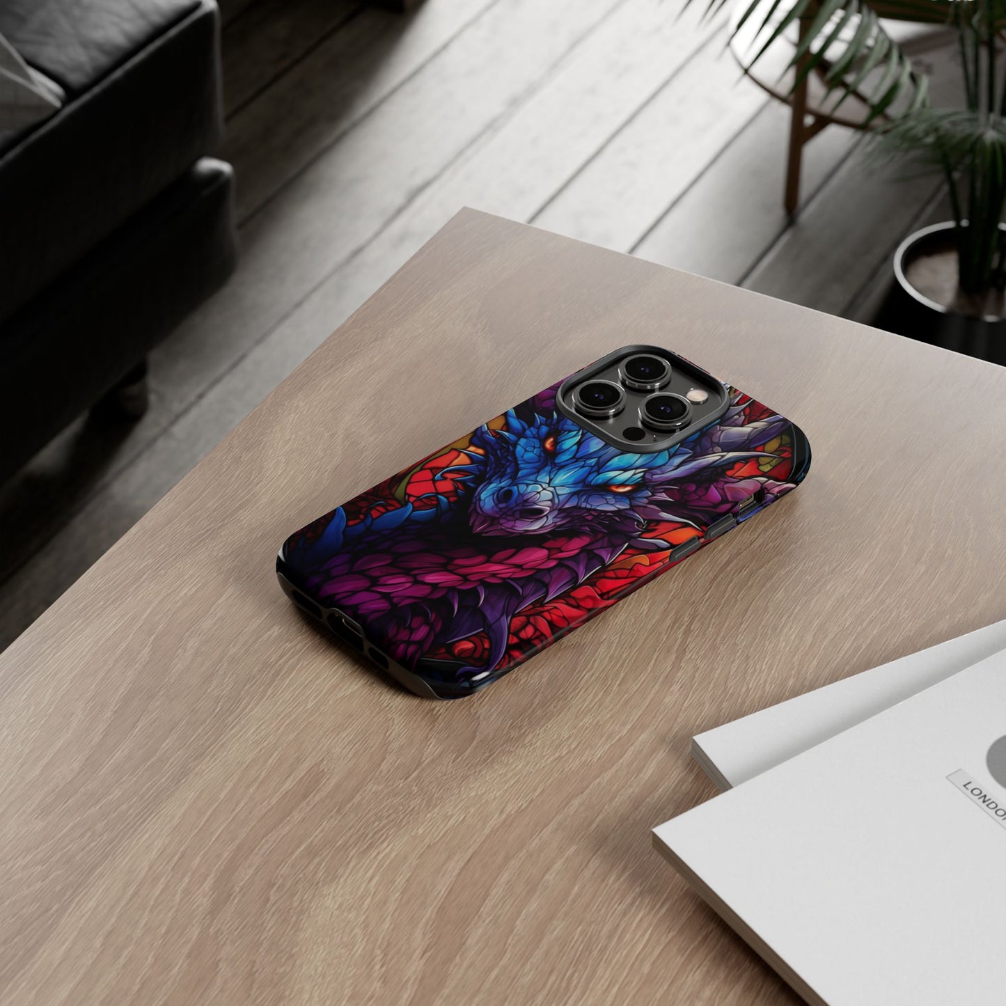 Colorful Blue Dragon Stained Glass Design Phone Case - Tough and Stylish Protection for Your Device, iPhone, Samsung, DND, Fantasy