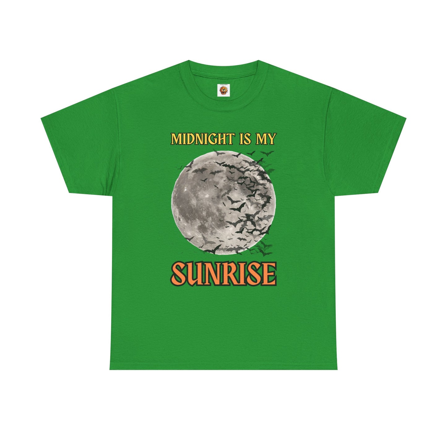 'Midnight is My Sunrise' Unisex Heavy Cotton Tee Shirt - Graphic Tee for Night Owls, Scary, Creepy, Halloween, Gothic, Full Moon, Bats