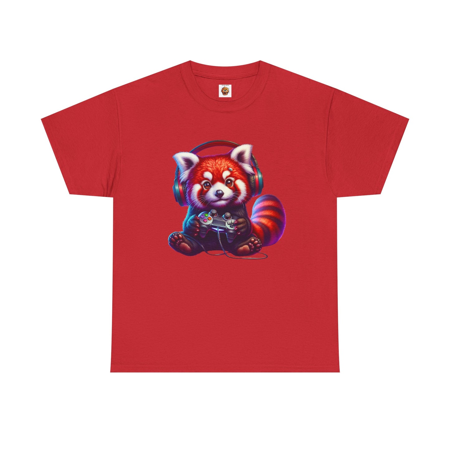 Cute Kawaii Gaming Red Panda Tee - Unisex Heavy Cotton Tee Shirt, Gamer, Anime, Headphones, Earphones, Geek, Nerd