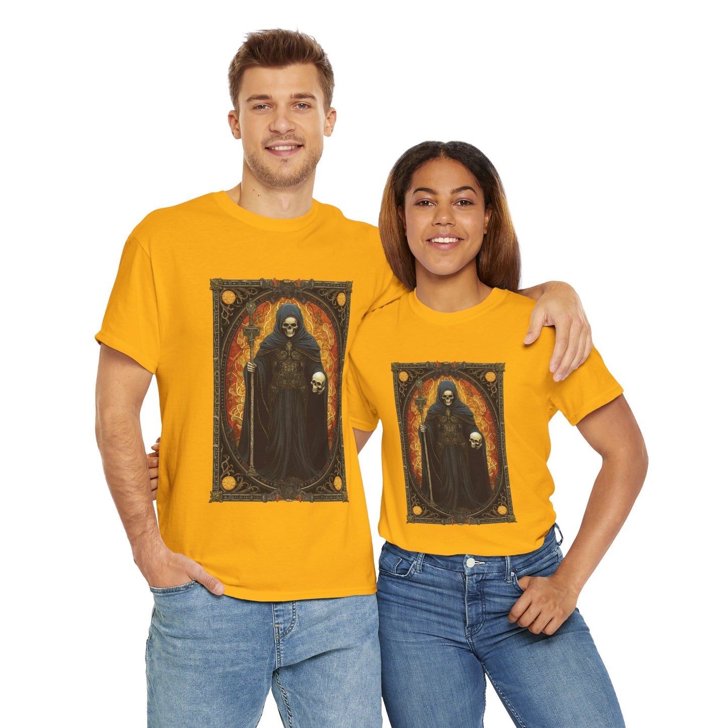 Gothic Reaper La Mort Death Tarot Card Unisex Heavy Cotton Tee Shirt- Dark Fantasy Art T-Shirt, Horror, Scary, Gothic, Halloween, Geek, Nerd