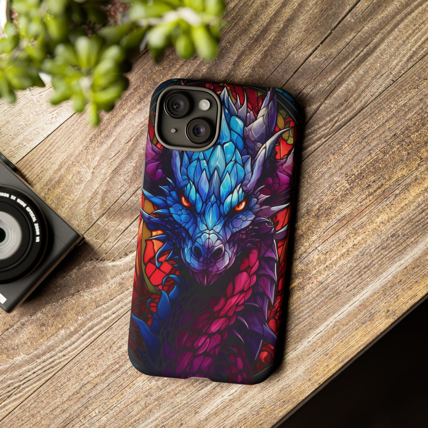 Colorful Blue Dragon Stained Glass Design Phone Case - Tough and Stylish Protection for Your Device, iPhone, Samsung, DND, Fantasy