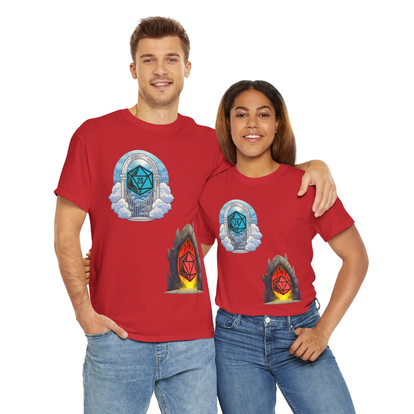 Heaven Hell D20 Fantasy Dungeons and Dragons DND Unisex Heavy Cotton Tee Shirt T-Shirt - RPG, TTRPG, Roleplaying, Geek, Nerd